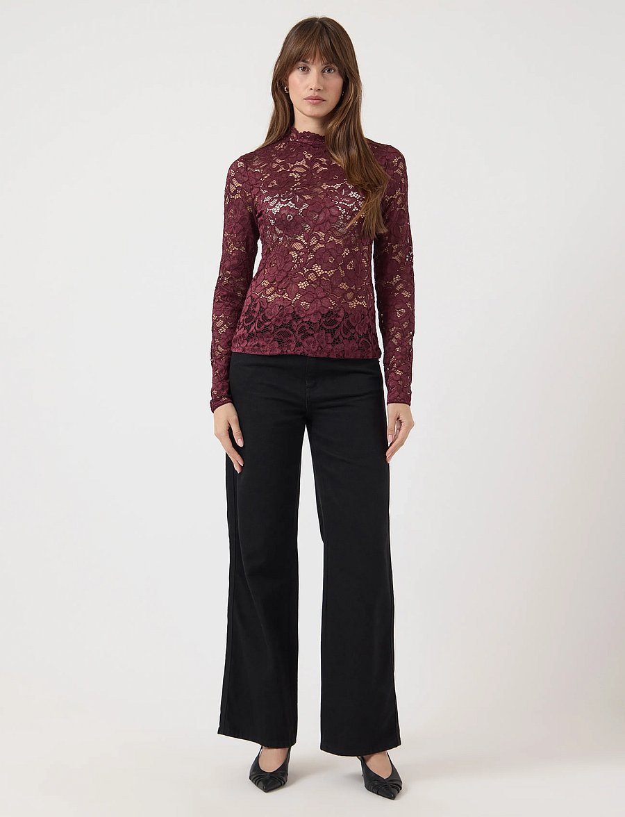 YAS - YASLACEY LS LACE TOP S. NOOS - long sleeved blouses - port royale - 4