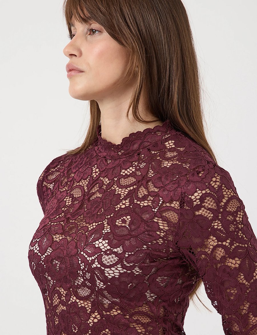 YAS - YASLACEY LS LACE TOP S. NOOS - long sleeved blouses - port royale - 5