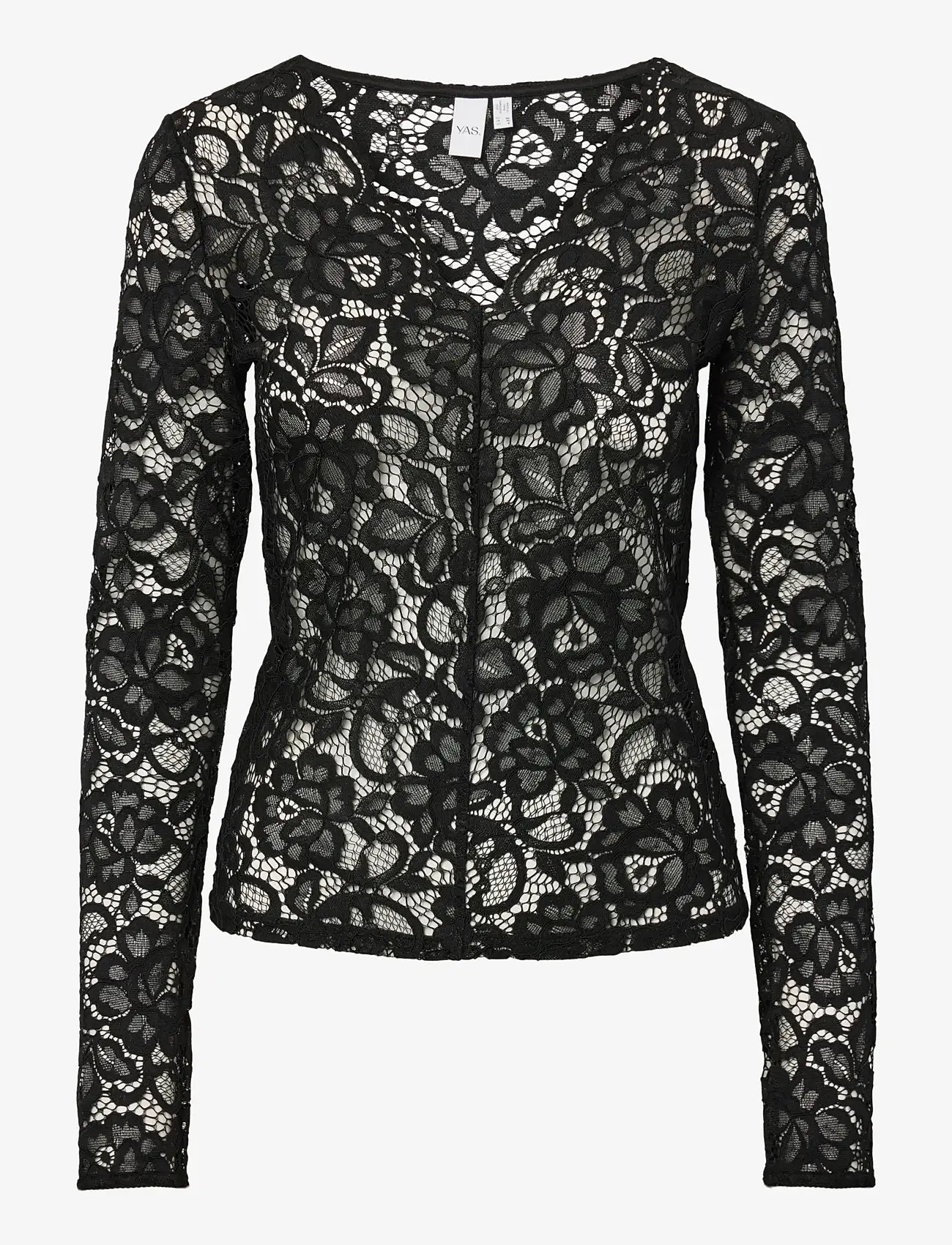 YAS - YASLACEY LS V-NECK LACE TOP S. NOOS - langærmede toppe - black - 1