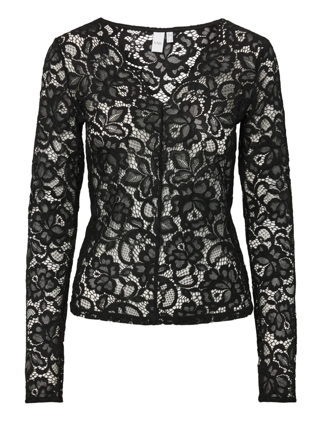 YAS YASLACEY LS V-NECK LACE TOP S. NOOS - T-shirts & Toppe - BLACK / black