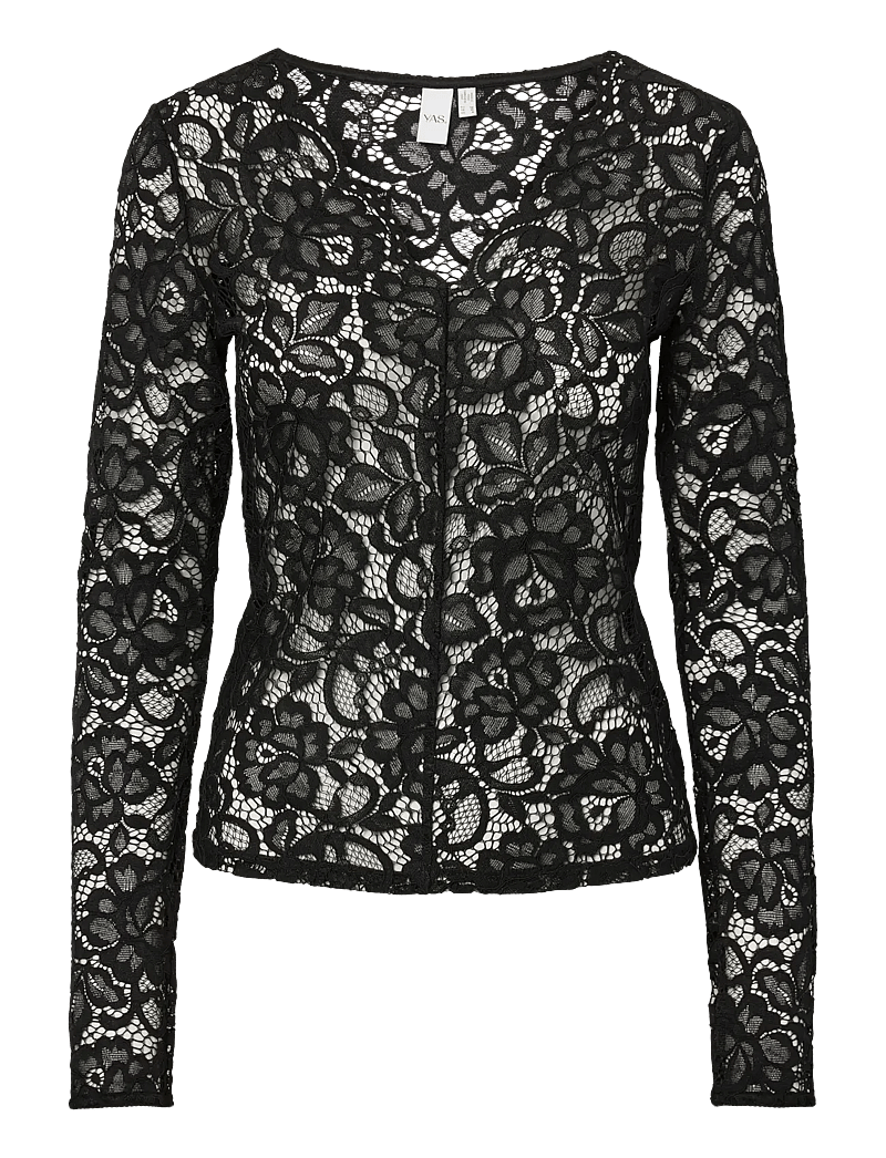 YAS - YASLACEY LS V-NECK LACE TOP S. NOOS - langärmlige tops - black - 1