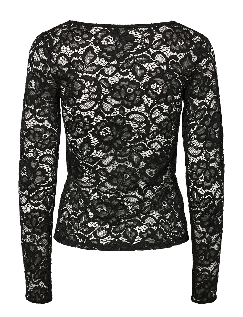 YAS - YASLACEY LS V-NECK LACE TOP S. NOOS - langärmlige tops - black - 2