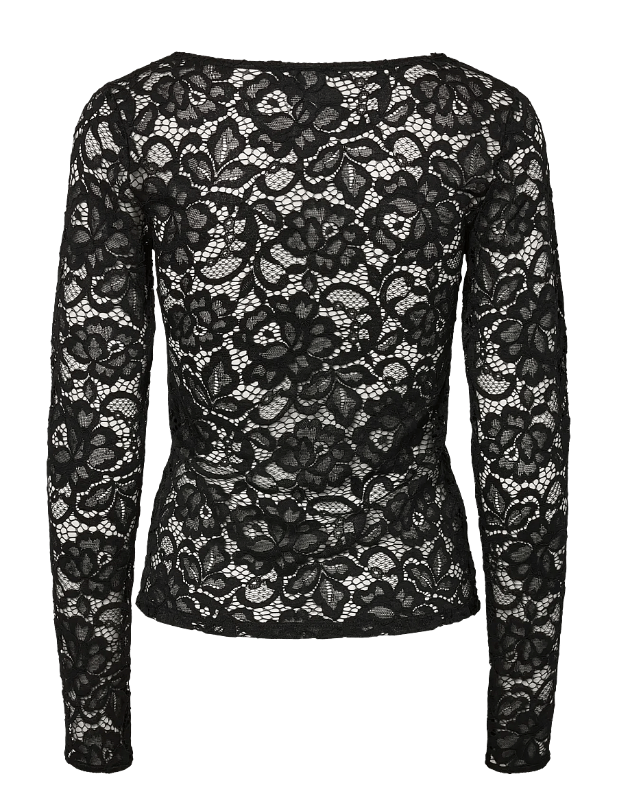 YAS - YASLACEY LS V-NECK LACE TOP S. NOOS - langärmlige tops - black - 2