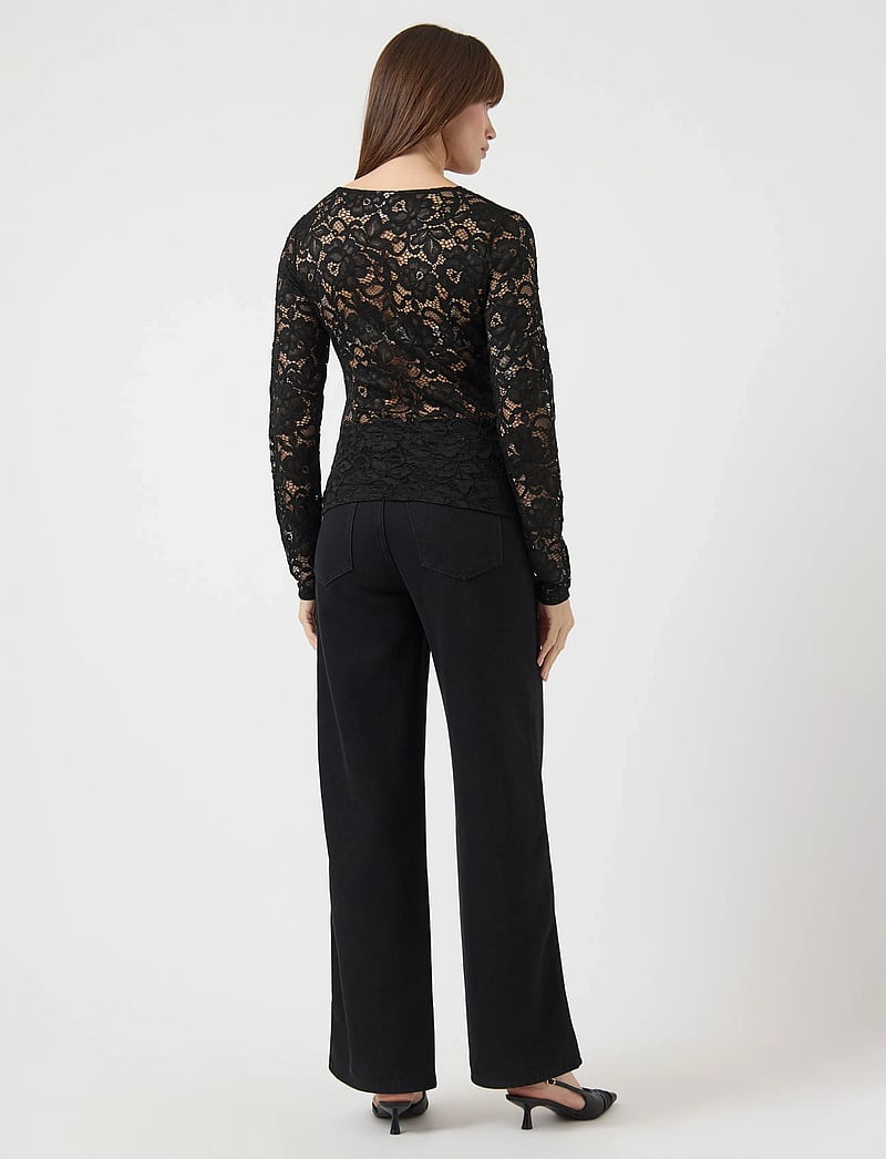 YAS - YASLACEY LS V-NECK LACE TOP S. NOOS - langärmlige tops - black - 3