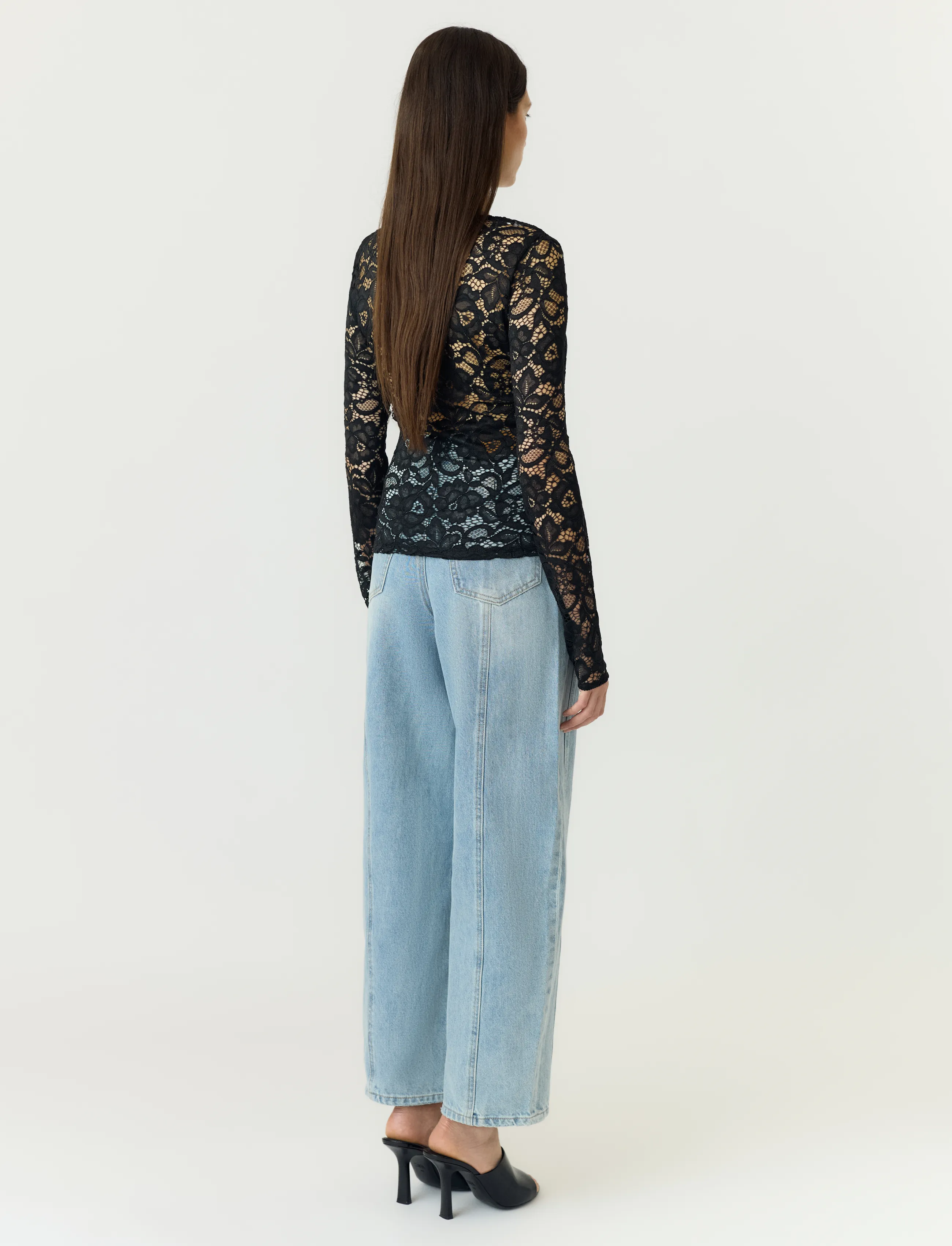 YAS - YASLACEY LS V-NECK LACE TOP S. NOOS - pikkade varrukatega topid - black - 3