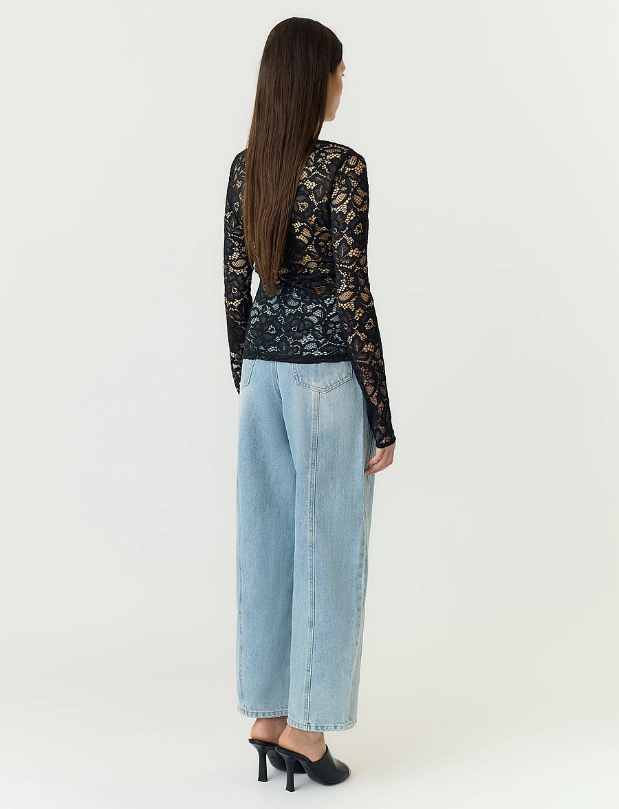 YAS - YASLACEY LS V-NECK LACE TOP S. NOOS - langärmlige tops - black - 3
