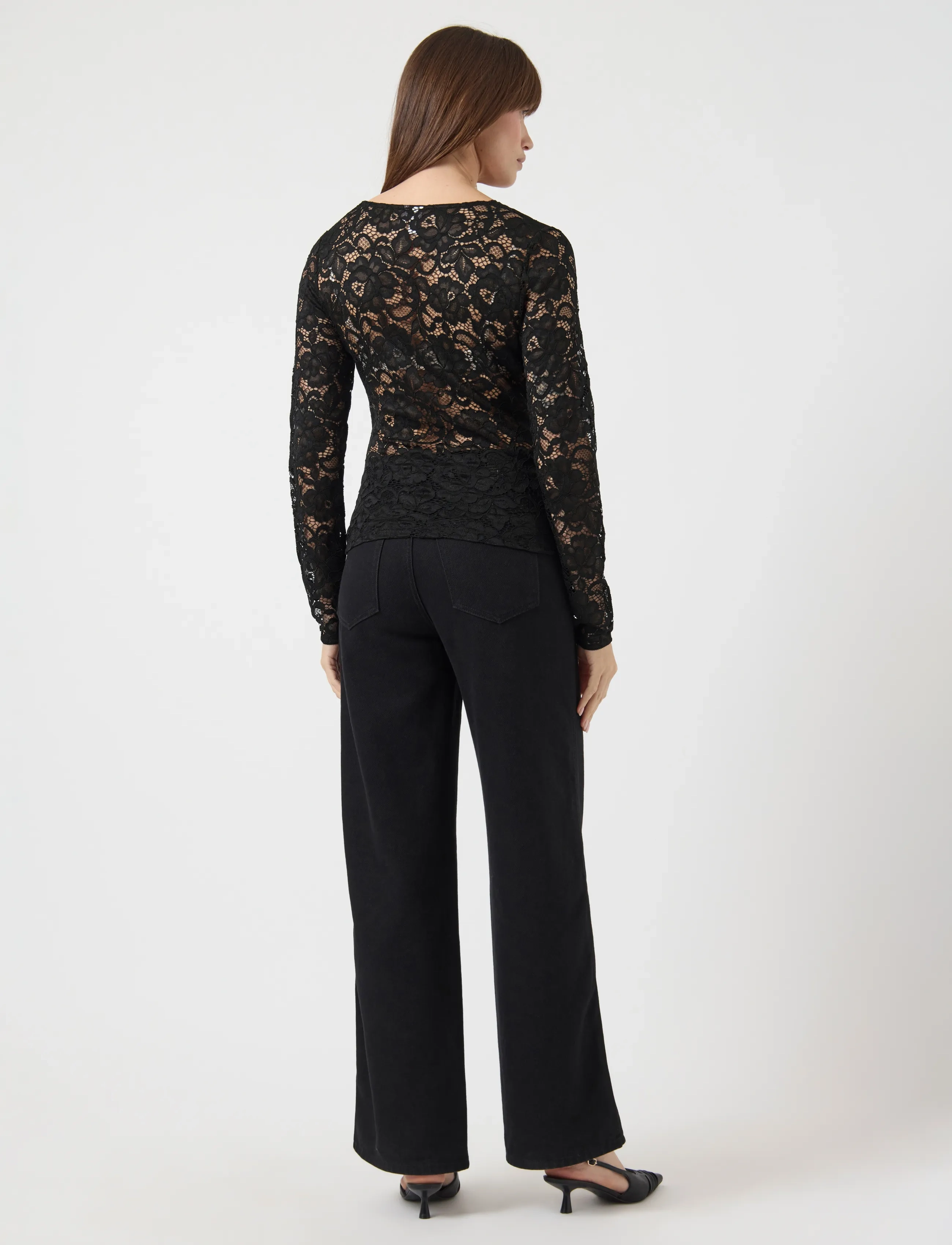 YAS - YASLACEY LS V-NECK LACE TOP S. NOOS - langärmlige tops - black - 3