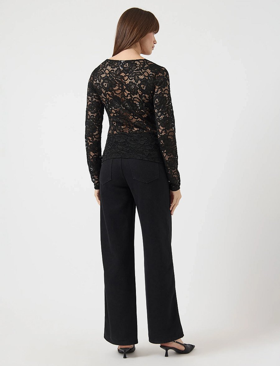 YAS - YASLACEY LS V-NECK LACE TOP S. NOOS - langärmlige tops - black - 3