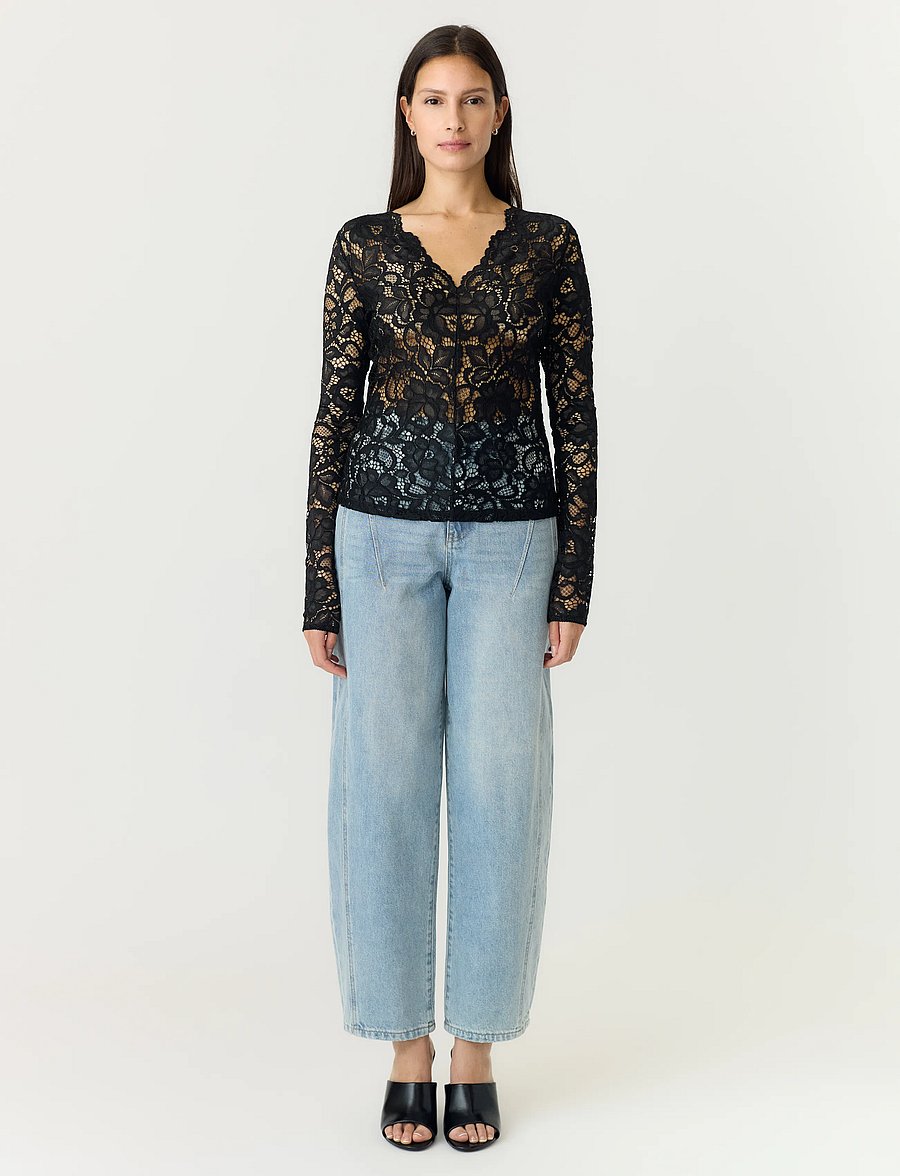 YAS - YASLACEY LS V-NECK LACE TOP S. NOOS - langärmlige tops - black - 4