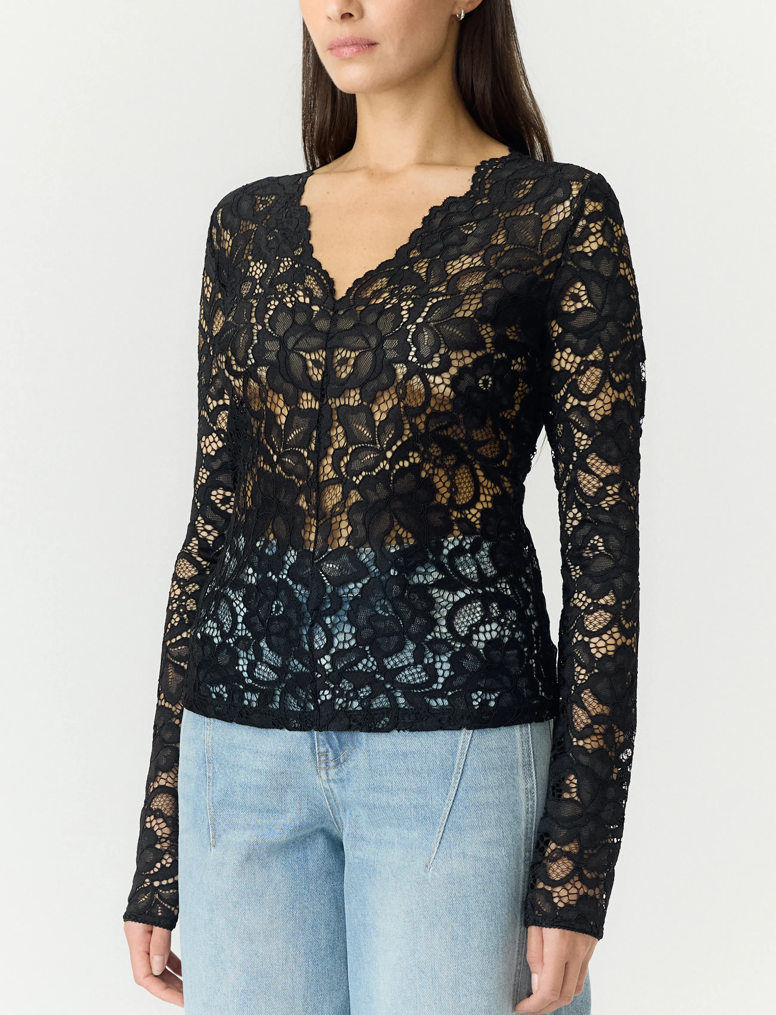 YAS - YASLACEY LS V-NECK LACE TOP S. NOOS - pikkade varrukatega topid - black - 5