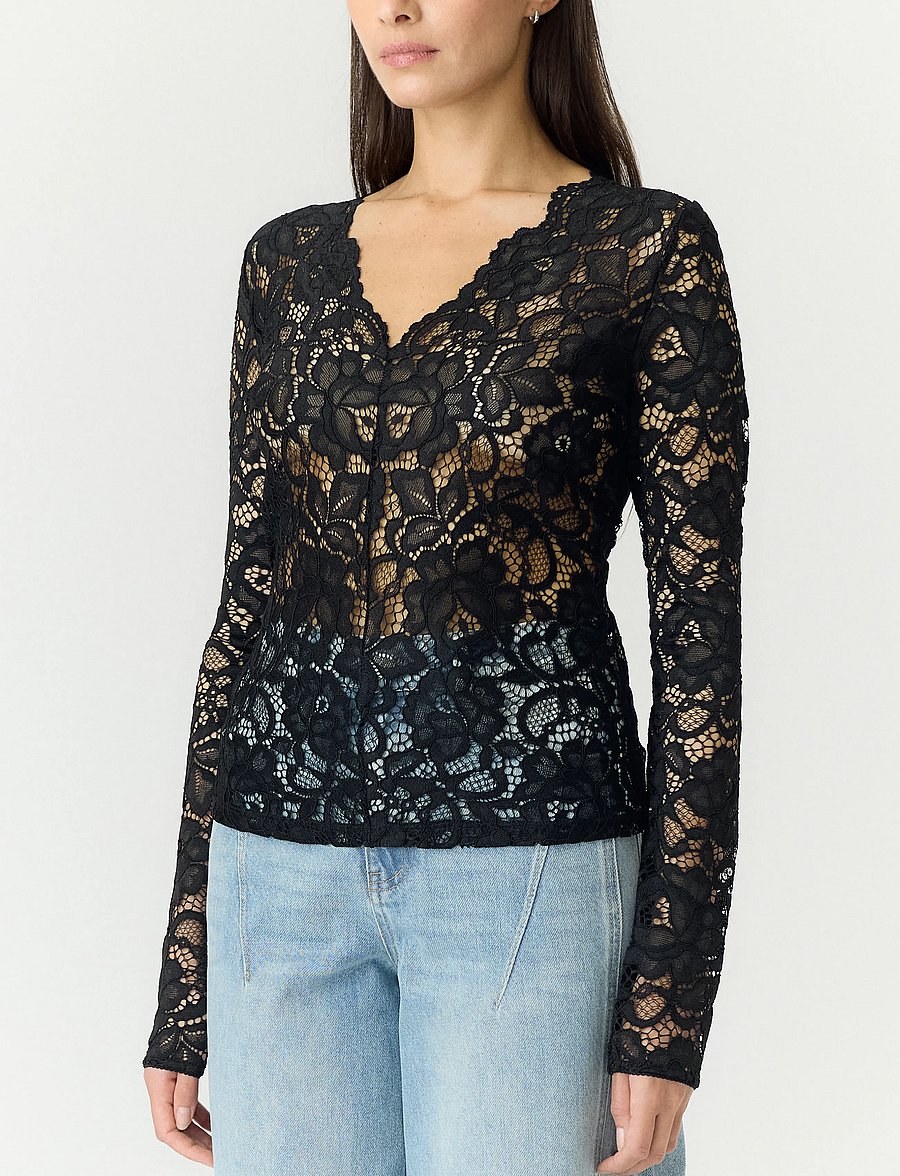 YAS - YASLACEY LS V-NECK LACE TOP S. NOOS - langärmlige tops - black - 5