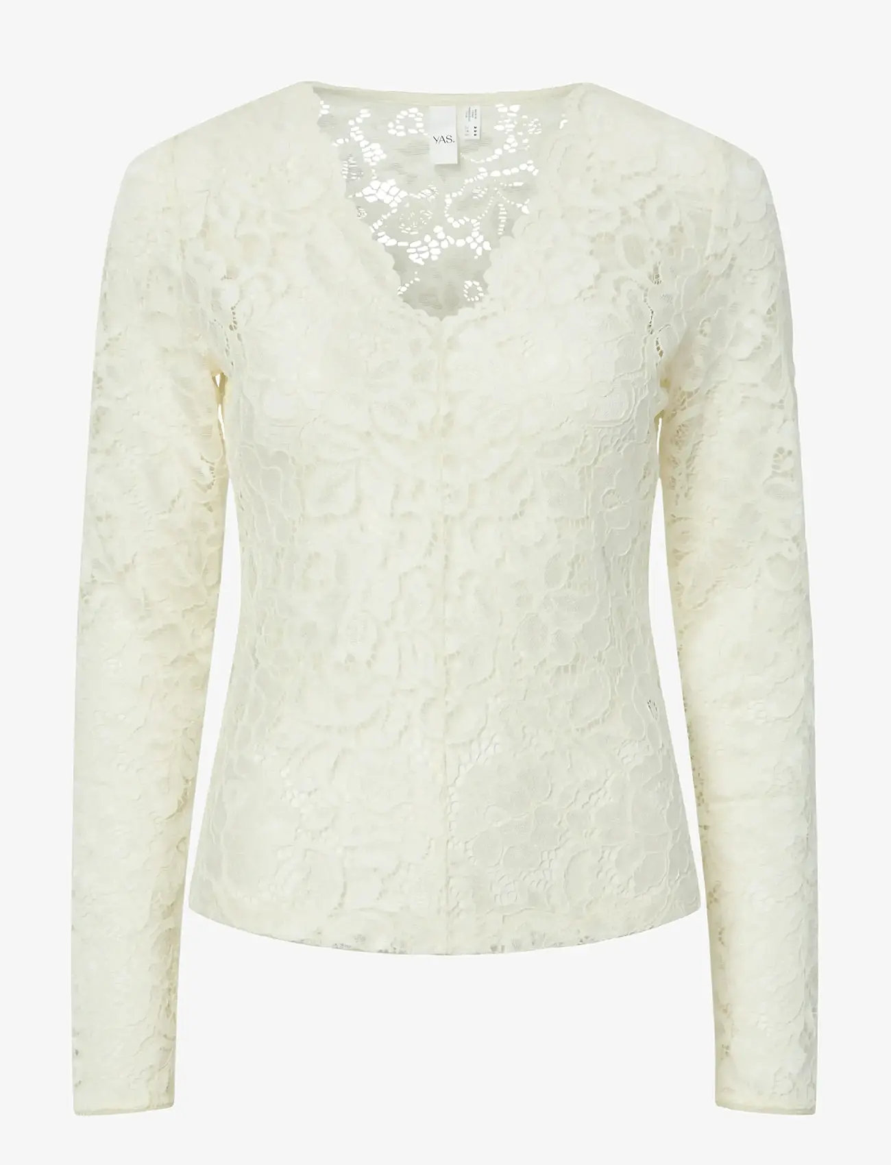 YAS - YASLACEY LS V-NECK LACE TOP S. NOOS - långärmade toppar - pristine - 1