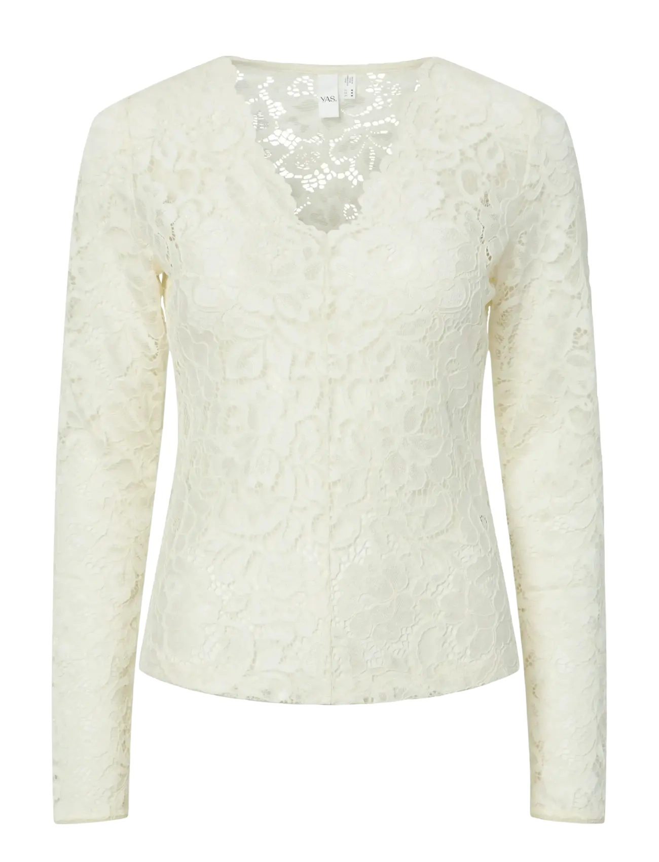 YAS YASLACEY LS V-NECK LACE TOP S. NOOS - T-Shirts & Tops - PRISTINE / white