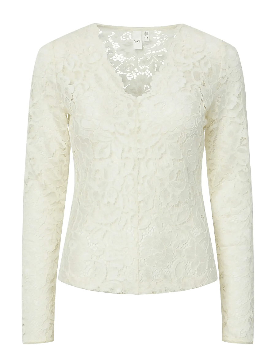 YAS - YASLACEY LS V-NECK LACE TOP S. NOOS - langärmlige tops - pristine - 1
