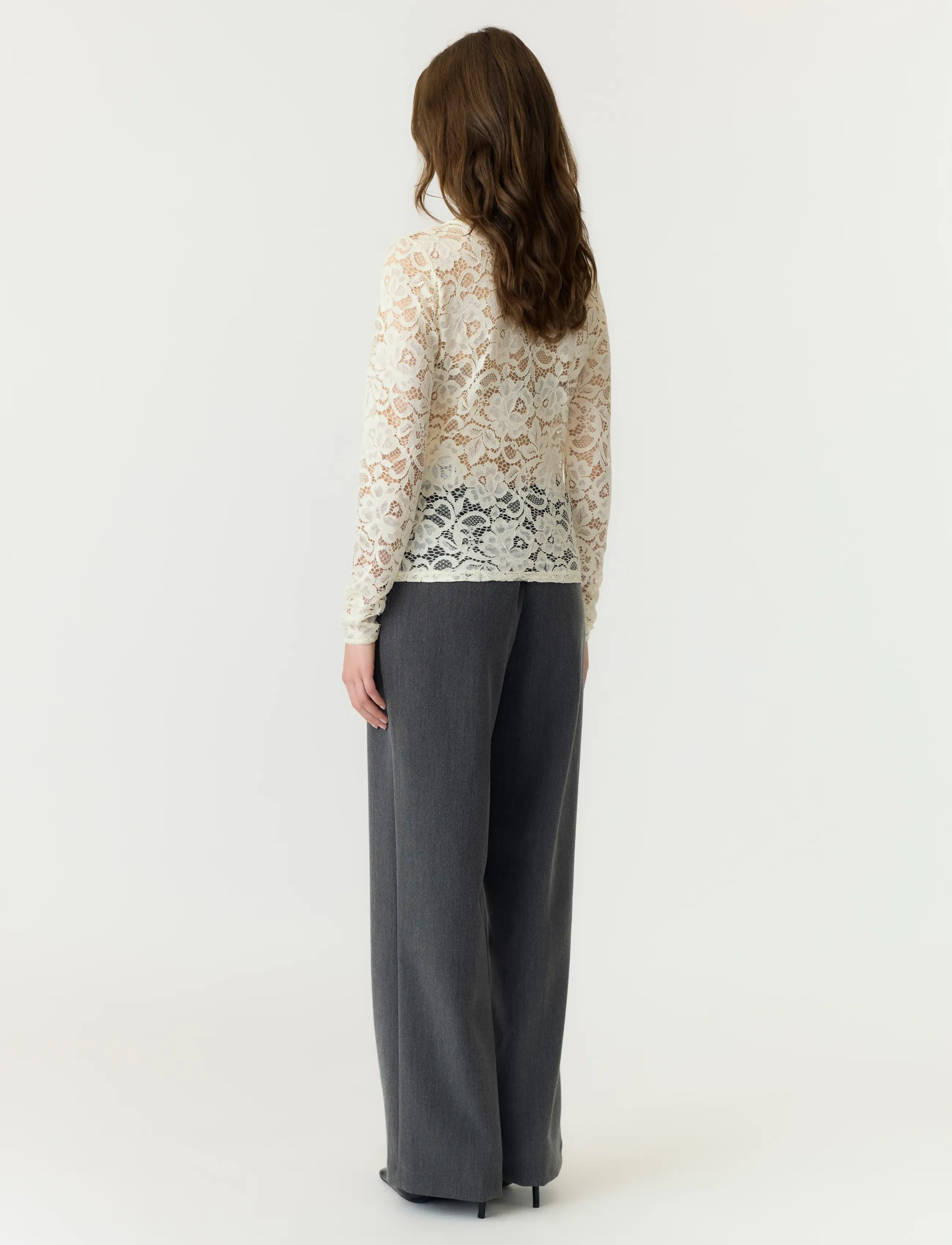 YAS - YASLACEY LS V-NECK LACE TOP S. NOOS - long-sleeved tops - pristine - 3
