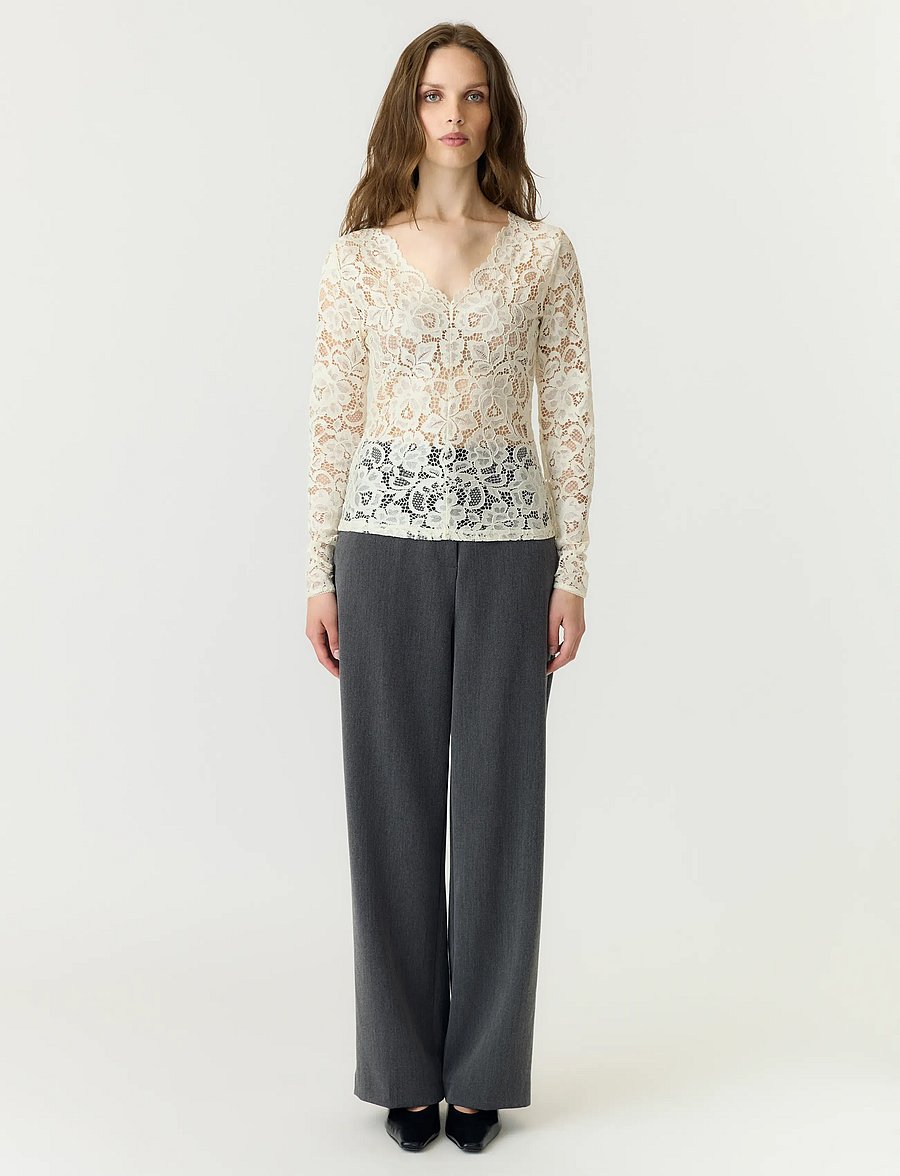 YAS - YASLACEY LS V-NECK LACE TOP S. NOOS - langærmede toppe - pristine - 4