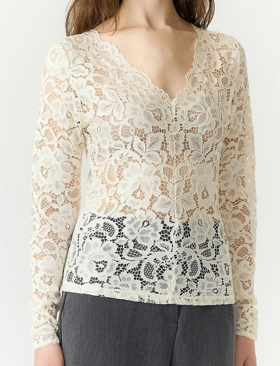 YAS - YASLACEY LS V-NECK LACE TOP S. NOOS - langærmede toppe - pristine - 5