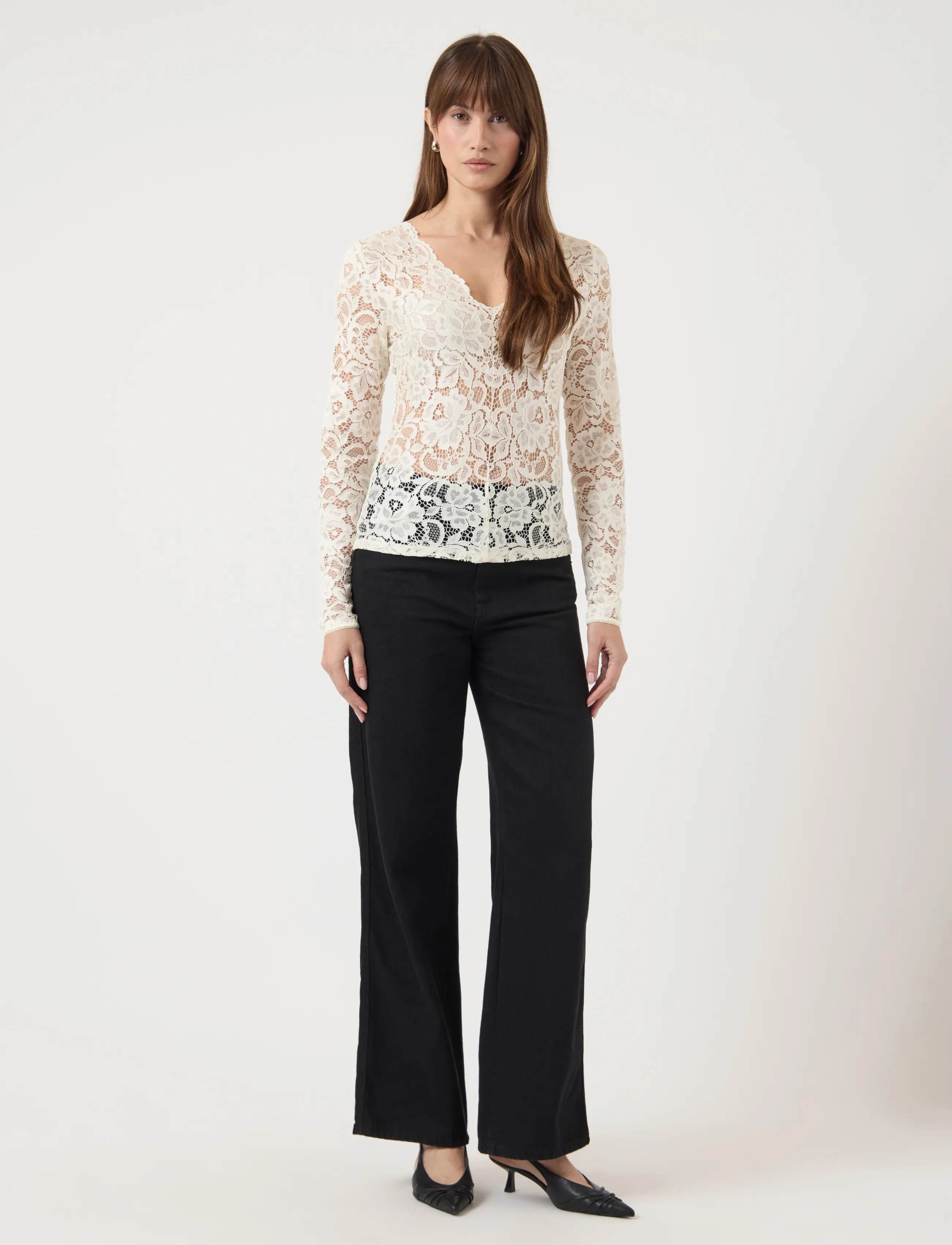 YAS - YASLACEY LS V-NECK LACE TOP S. NOOS - langermede topper - pristine - 5