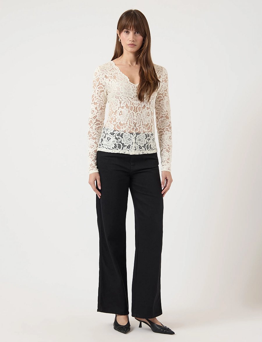 YAS - YASLACEY LS V-NECK LACE TOP S. NOOS - langärmlige tops - pristine - 5