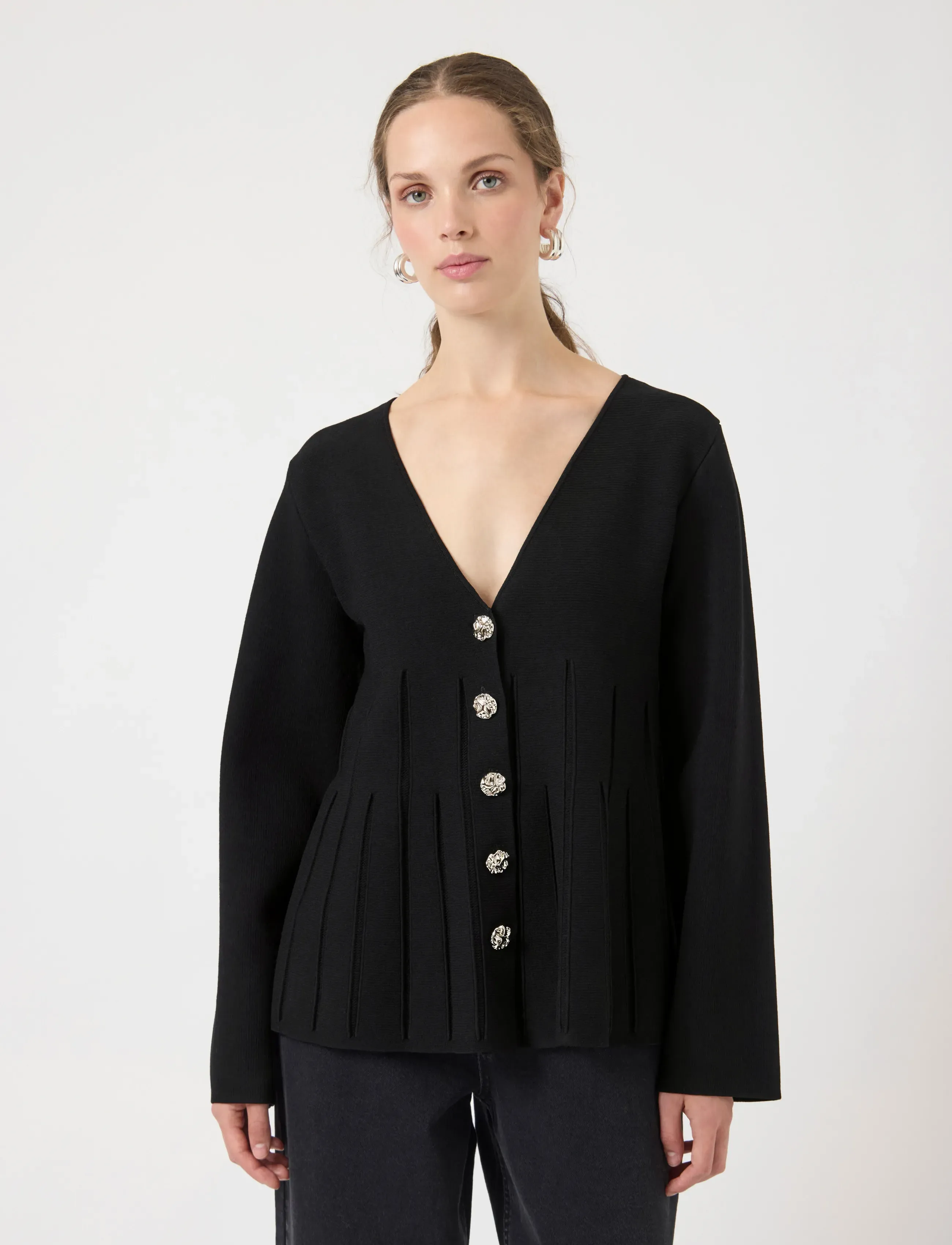 YAS mikla Ls Knit Cardigan S. Noos, Kvinder, V-Hals Strikket Cardigan, Sort, Str: M