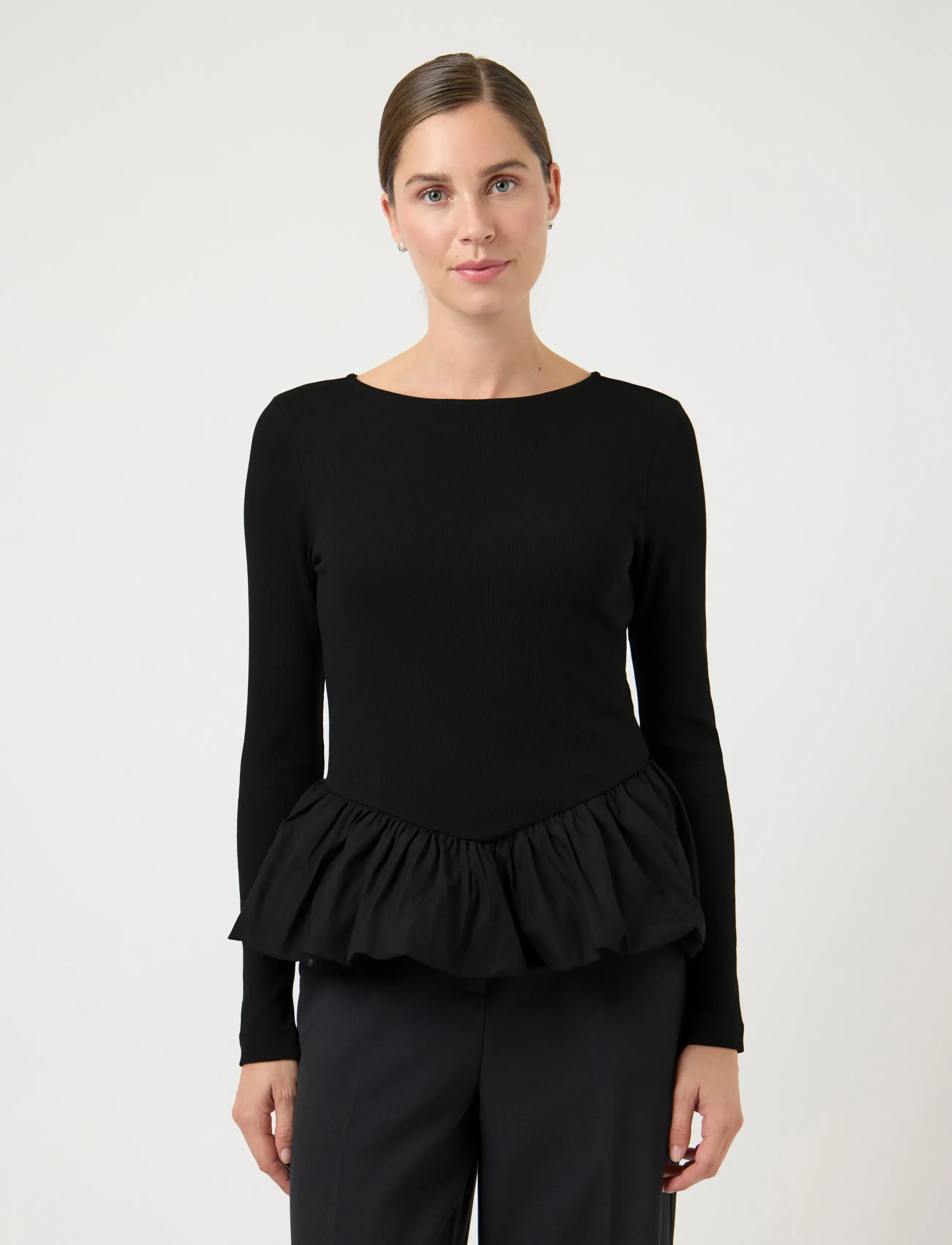 YAS fera Ls Top Ex, Kvinder, Peplum Langærmet Top, Sort, Str: L