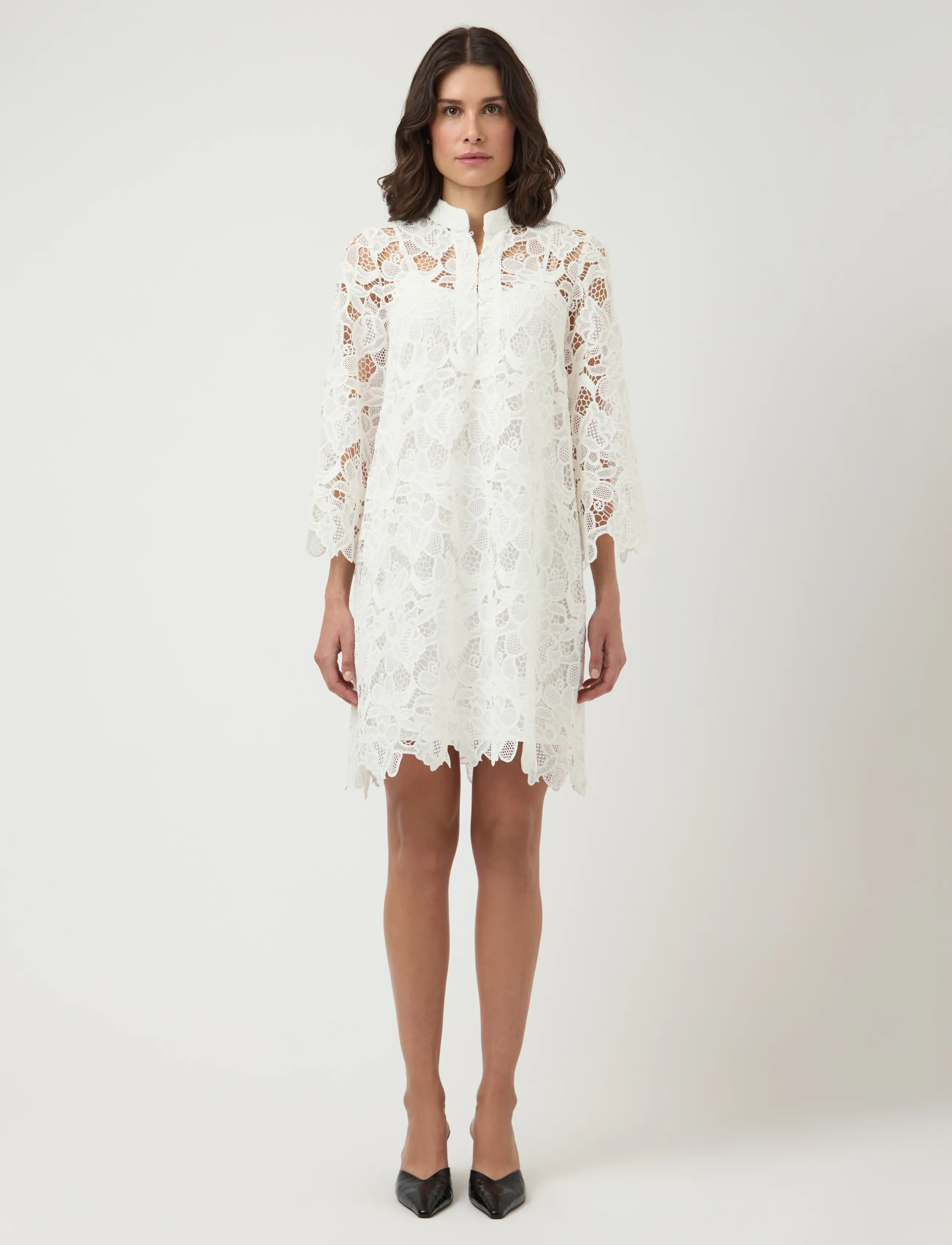 YAS YASGALA 7/8 LACE DRESS - SHOW - YAS - PRISTINE / white