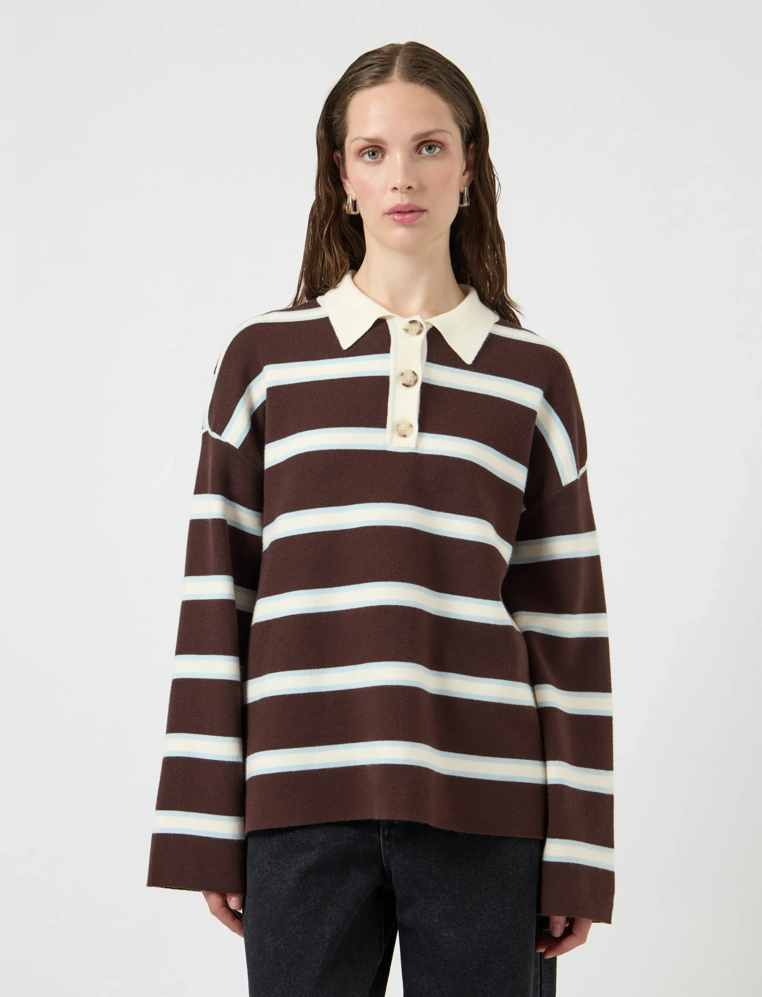 YAS YASISABELL LS POLO KNIT PULLOVER S. NOOS - Polosärgid - CHOCOLATE BROWN / brown