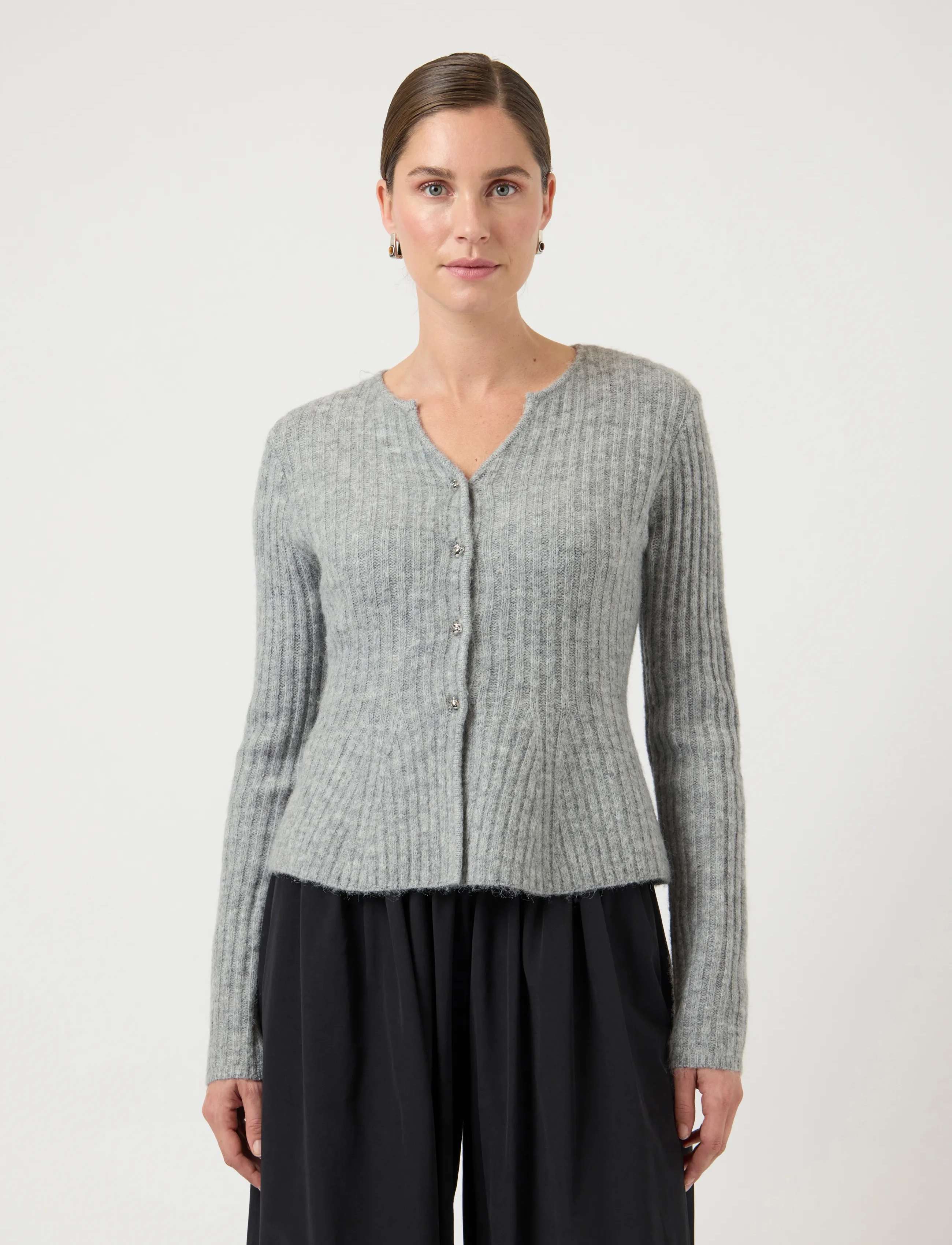 YAS dolly Ls Knit Cardigan S. Noos, Kvinder, Strik Peplum Cardigan, Grå, Str: M