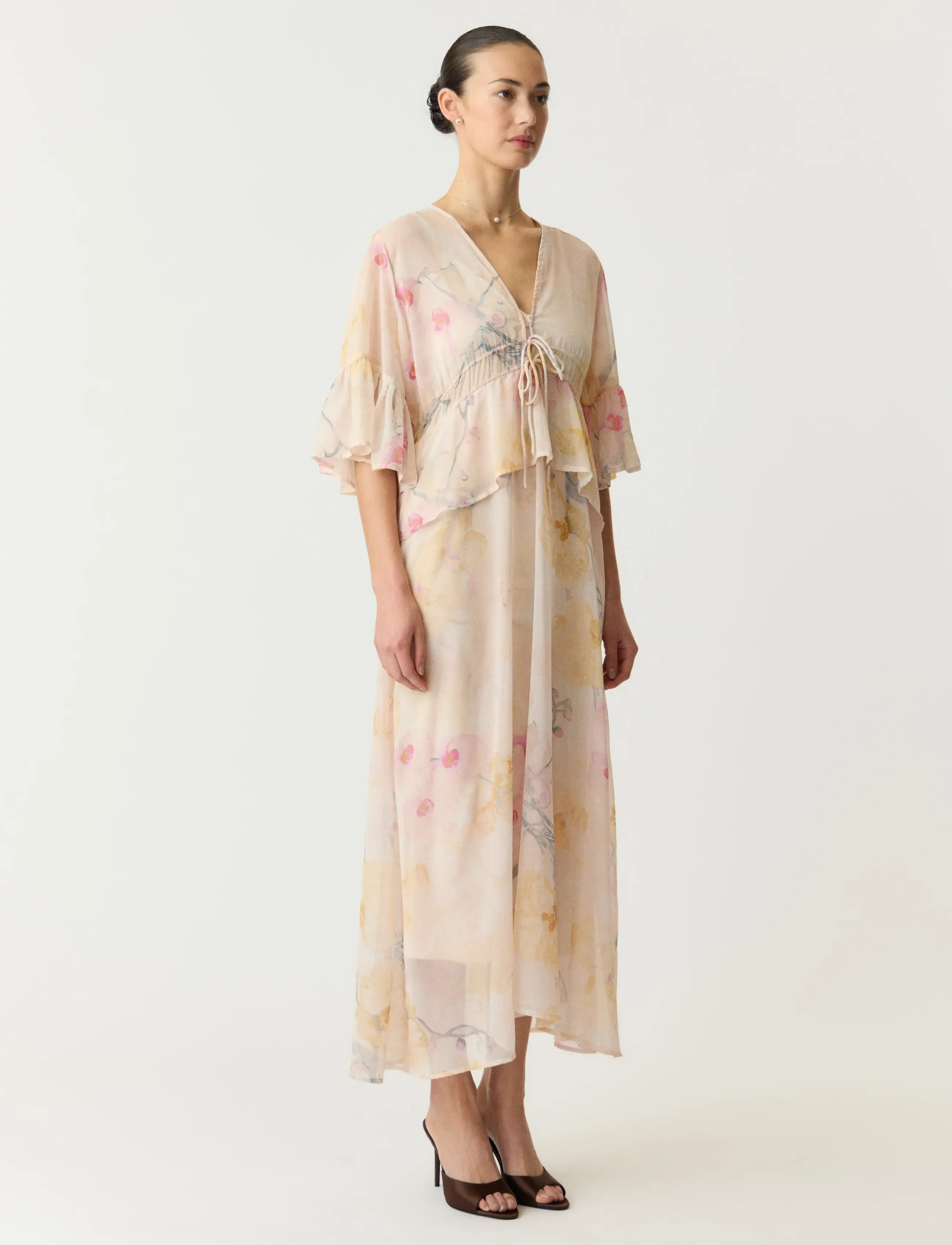 YAS YASBLOMINA 2/4 ANKLE DRESS - SHOW - Kjoler - AFTERGLOW / cream