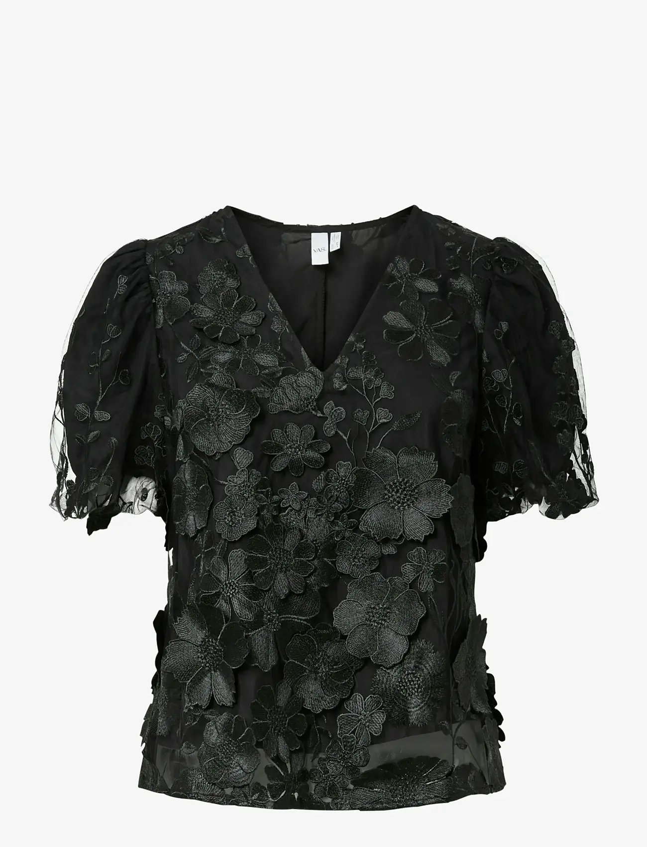 YAS - YASFLOWERING SS V-NECK TOP - D2D - kurzämlige blusen - black - 0