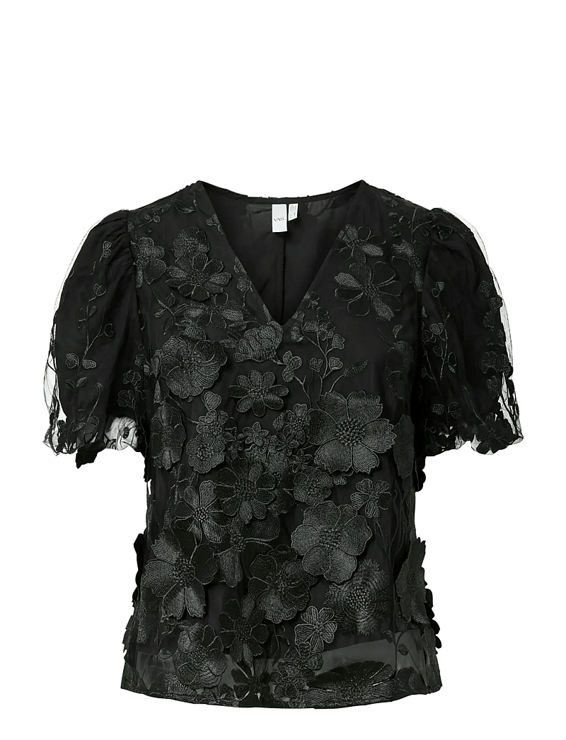 YAS - YASFLOWERING SS V-NECK TOP - D2D - kortermede bluser - black - 1