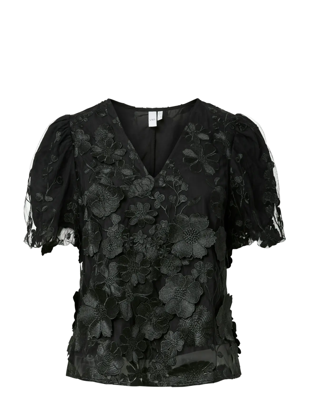 YAS - YASFLOWERING SS V-NECK TOP - D2D - kurzämlige blusen - black - 1