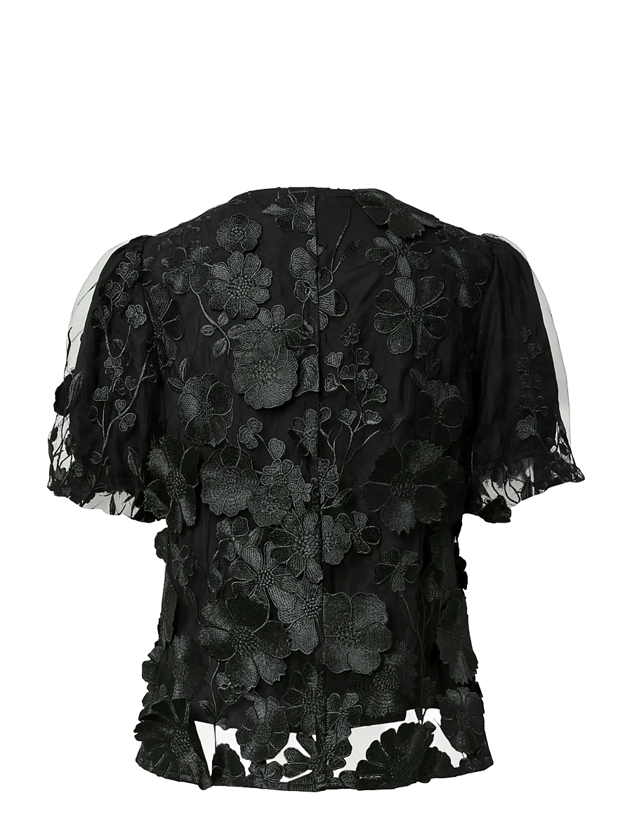 YAS - YASFLOWERING SS V-NECK TOP - D2D - kurzämlige blusen - black - 2