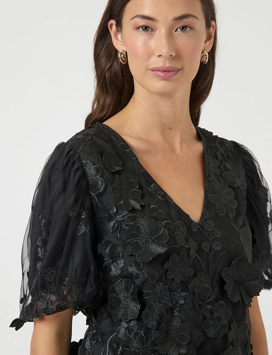 YAS - YASFLOWERING SS V-NECK TOP - D2D - kurzämlige blusen - black - 5