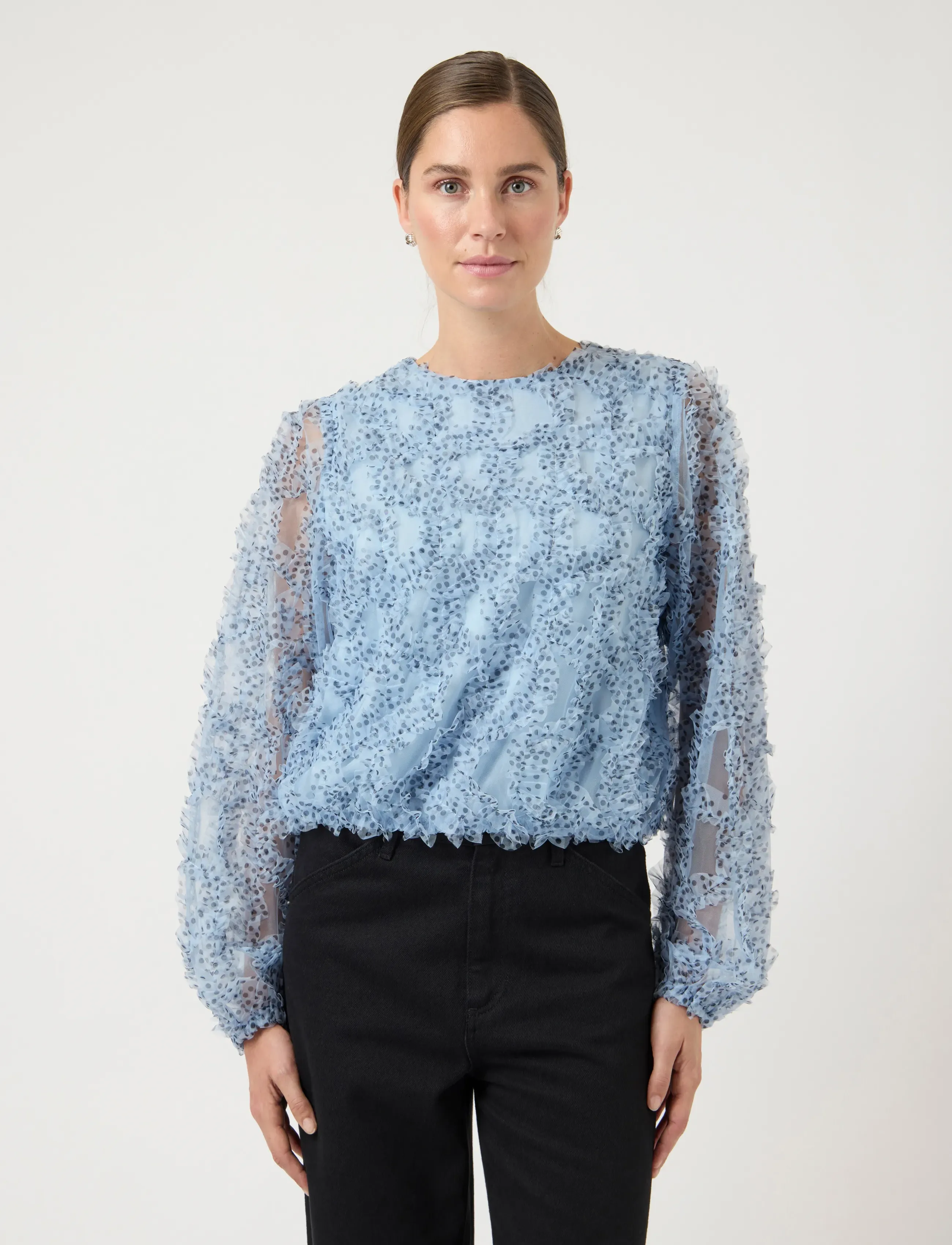 YAS tulli Ls Top D2D, 36, Blouses, Blau - Long-sleeved, Frauen