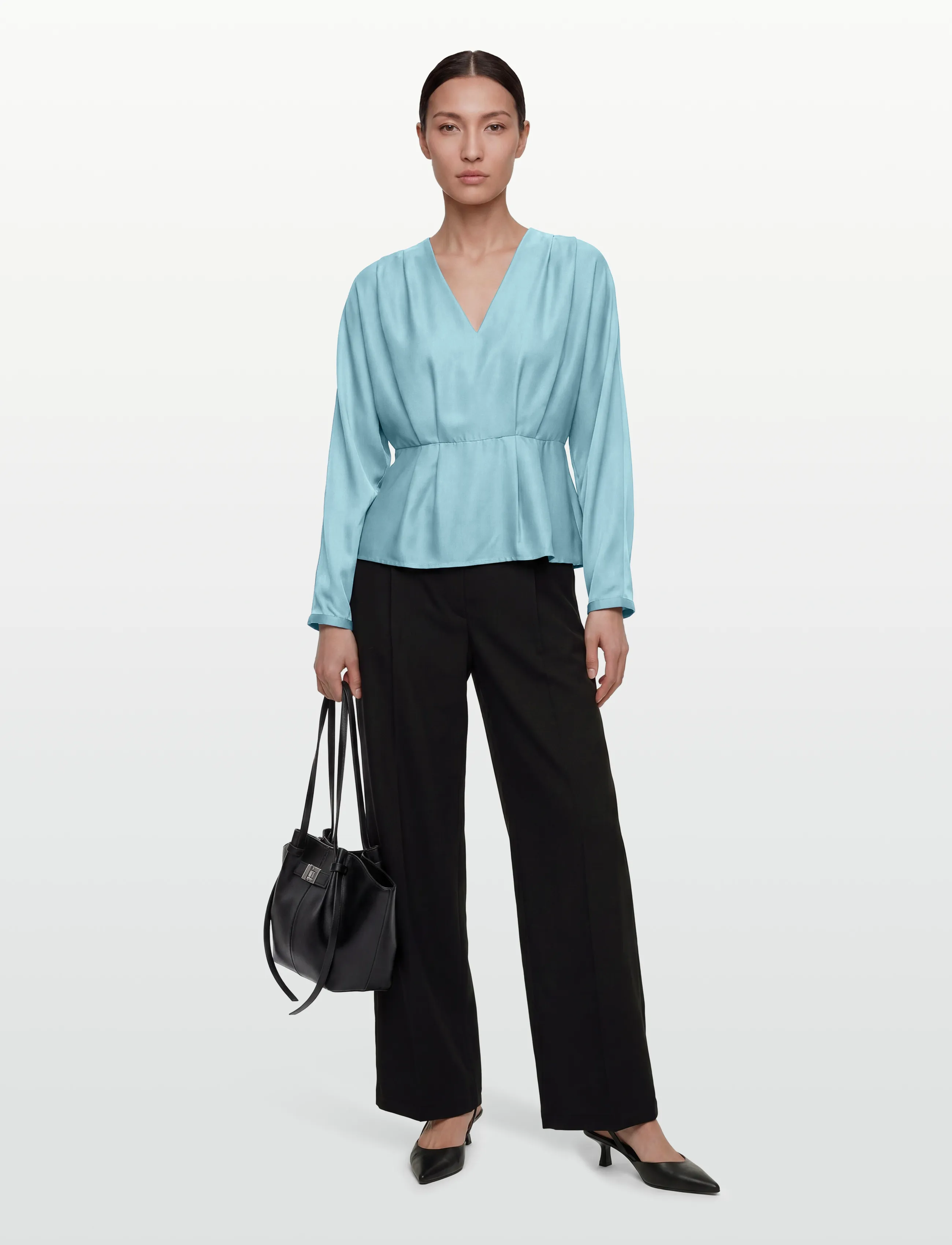 YAS YASPELLA LS V-NECK TOP S. - D2D - Blūzes un krekli - REEF WATERS / blue