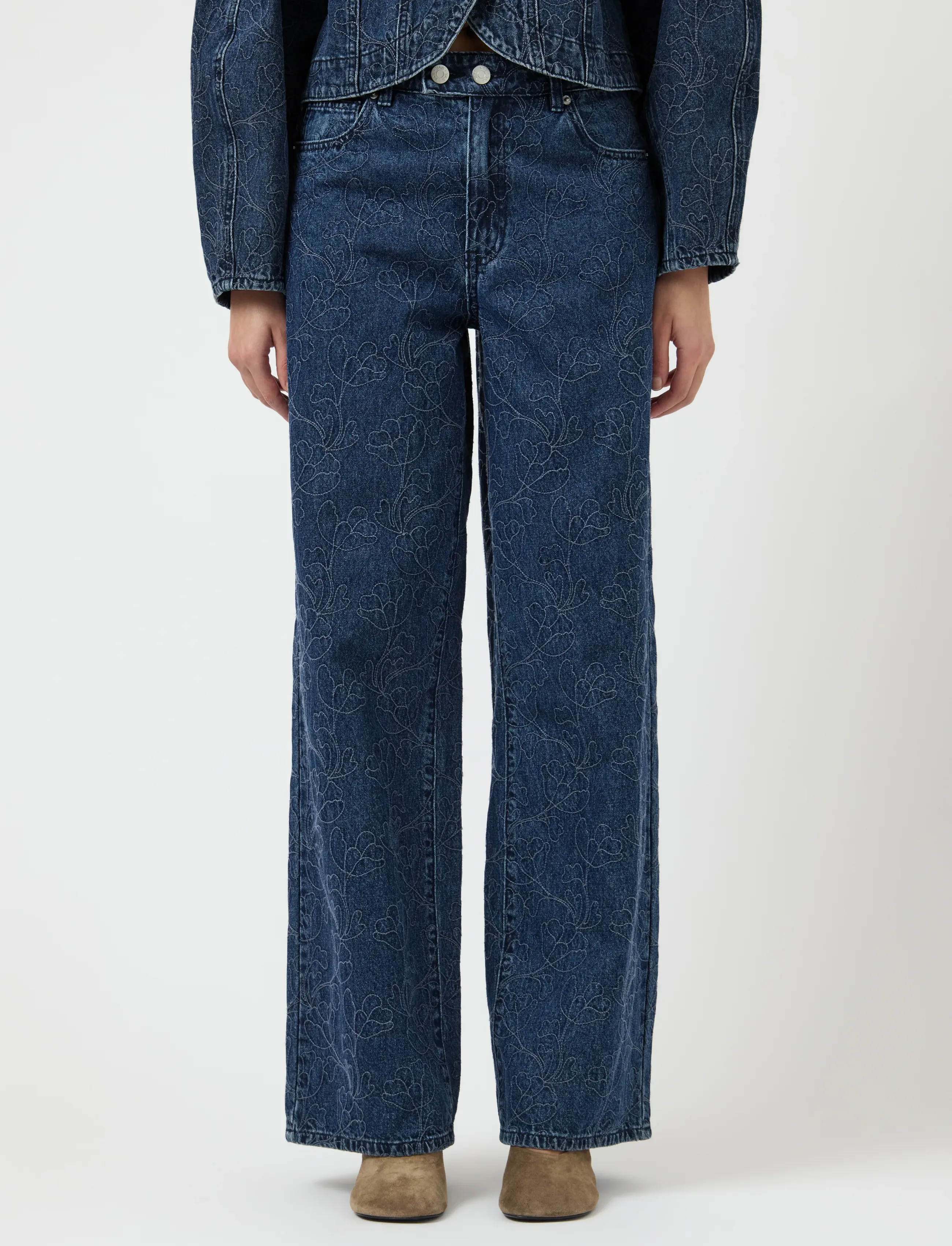 YAS YASALIA MW EMBROIDERY WIDE JEANS S. 02 - Transitional Layering - DARK BLUE DENIM / blue