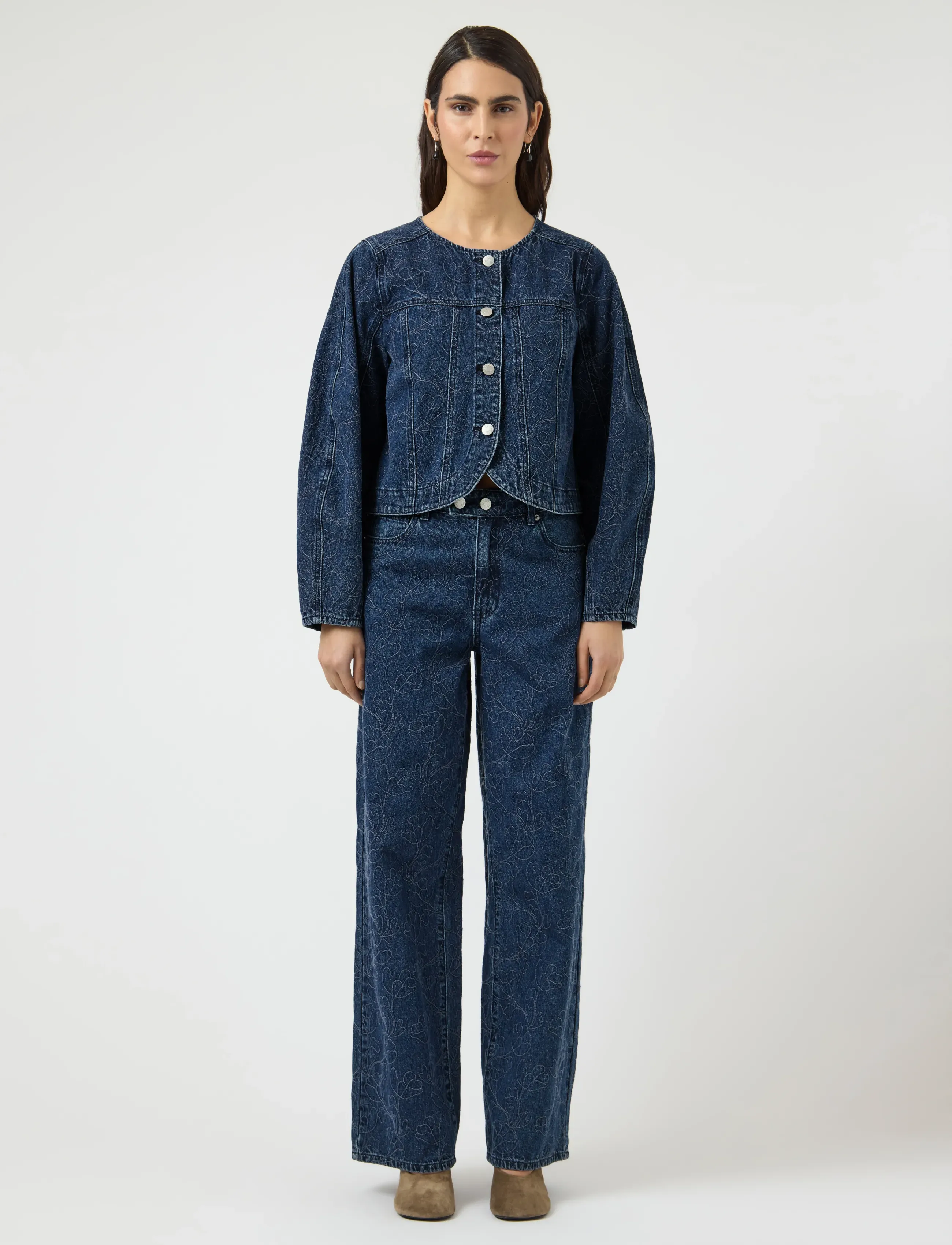 YAS - YASALIA MW EMBROIDERY WIDE JEANS S. 02 - brede jeans - dark blue denim - 4