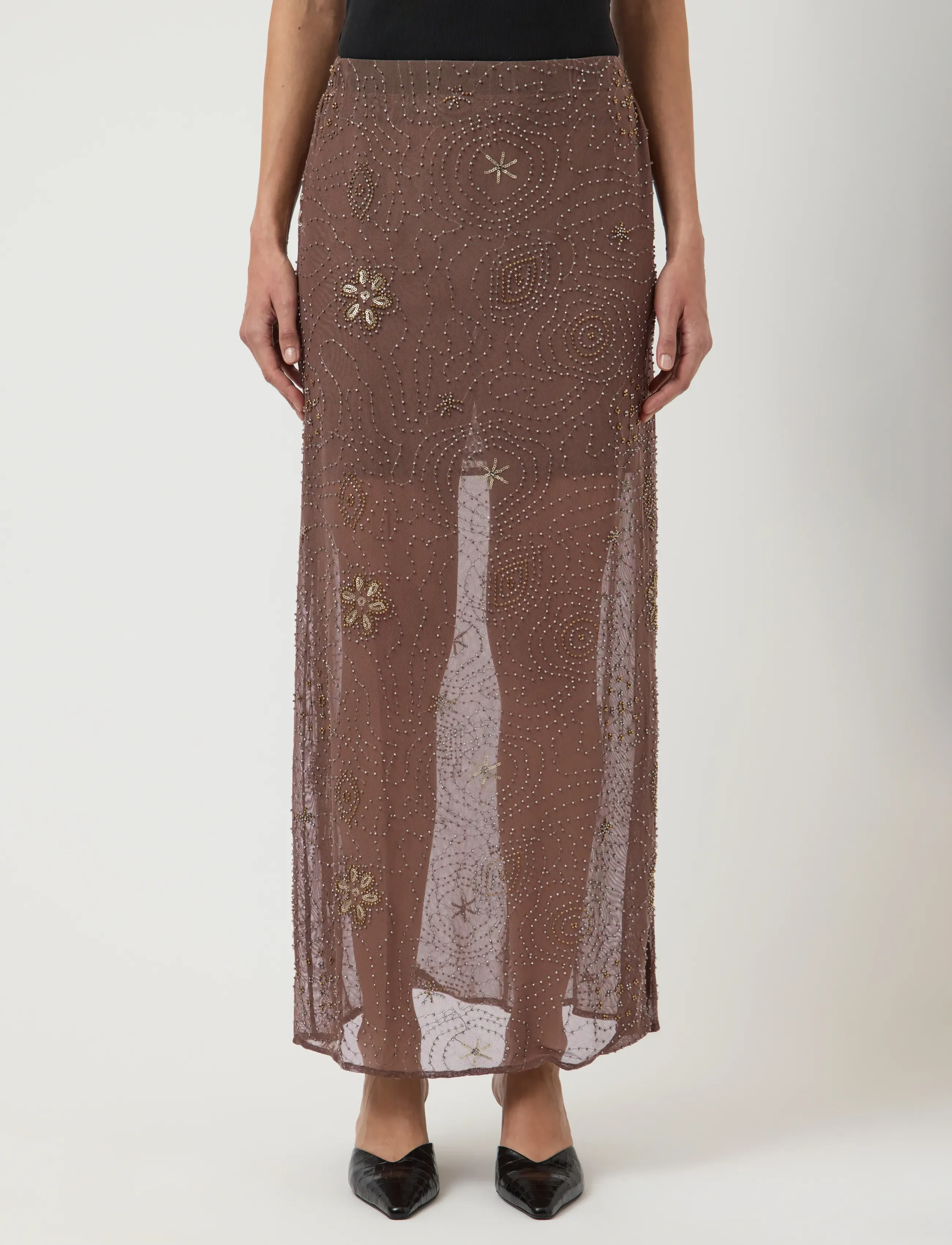 YAS YASNURA MESH HW ANKLE SKIRT - FEST - Nederdele - PEYOTE / pink/rose