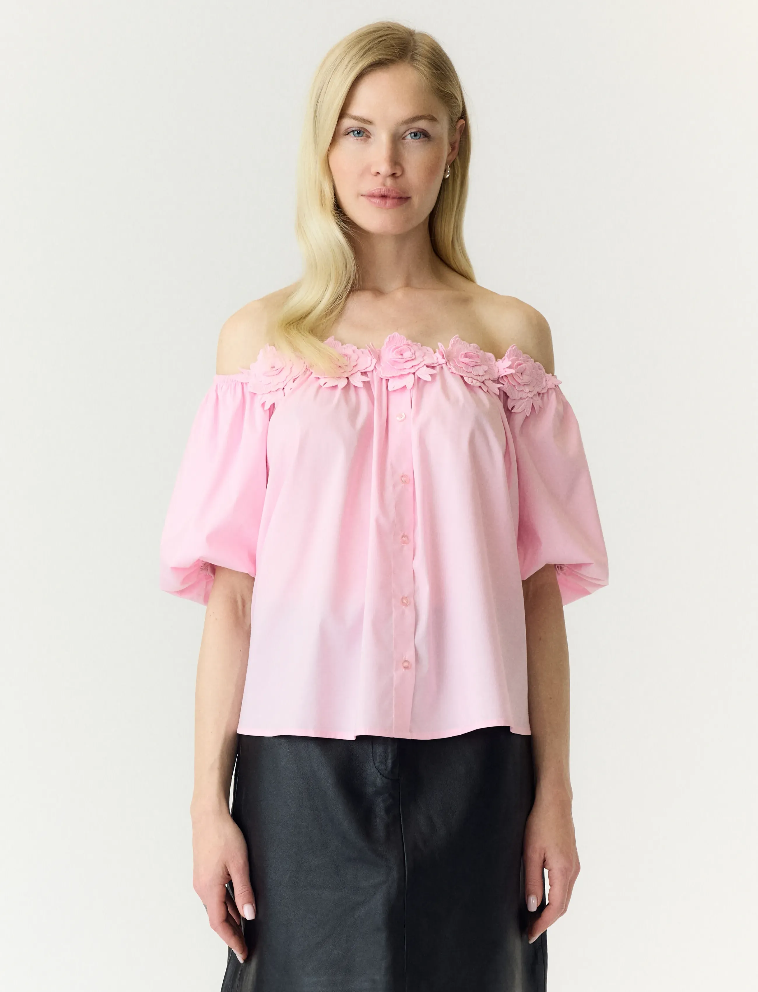 YAS manly Off-Shoulder 2/4 Top, Kvinder, Off-Shoulder Blomsterbluse, Pink, Str: 42