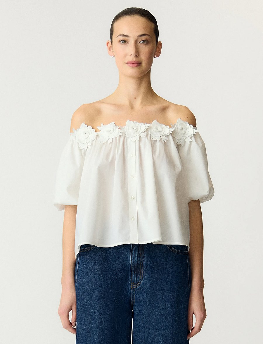 YAS - YASMANLY OFF-SHOULDER 2/4 TOP - blūzes ar īsām piedurknēm - star white - 0