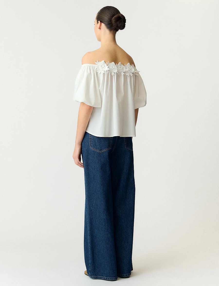 YAS - YASMANLY OFF-SHOULDER 2/4 TOP - blūzes ar īsām piedurknēm - star white - 4