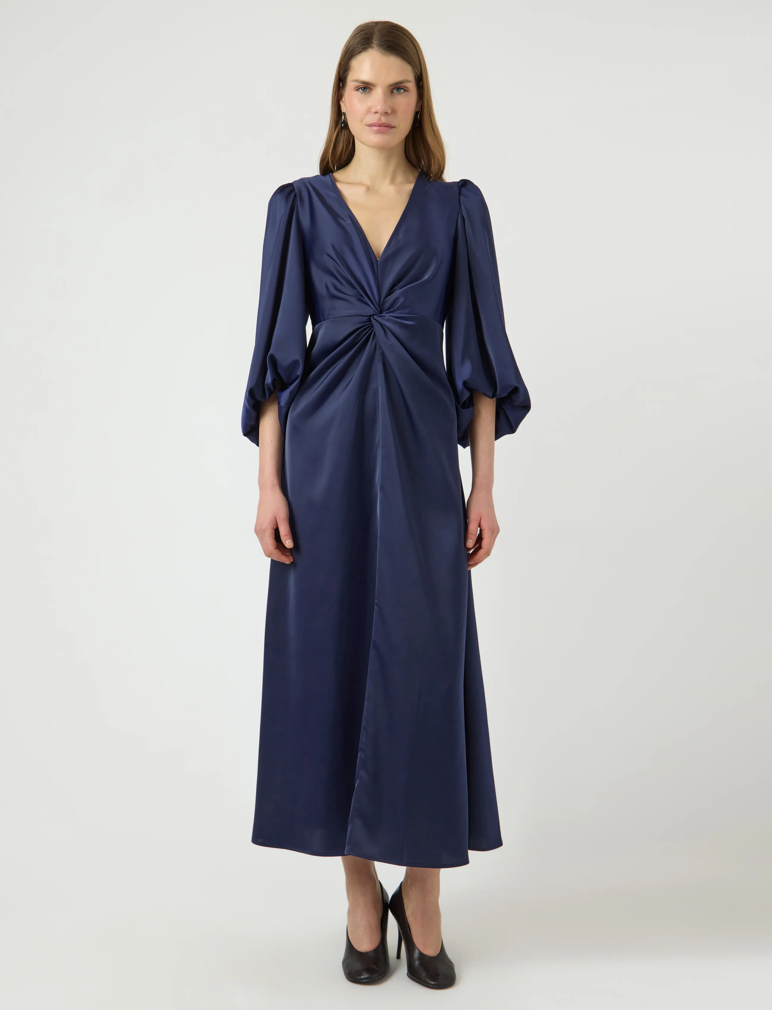 YAS thea 3/4 Long Dress S. Noos, Kvinder, Snoet Lang Kjole, Navy, Str: 42