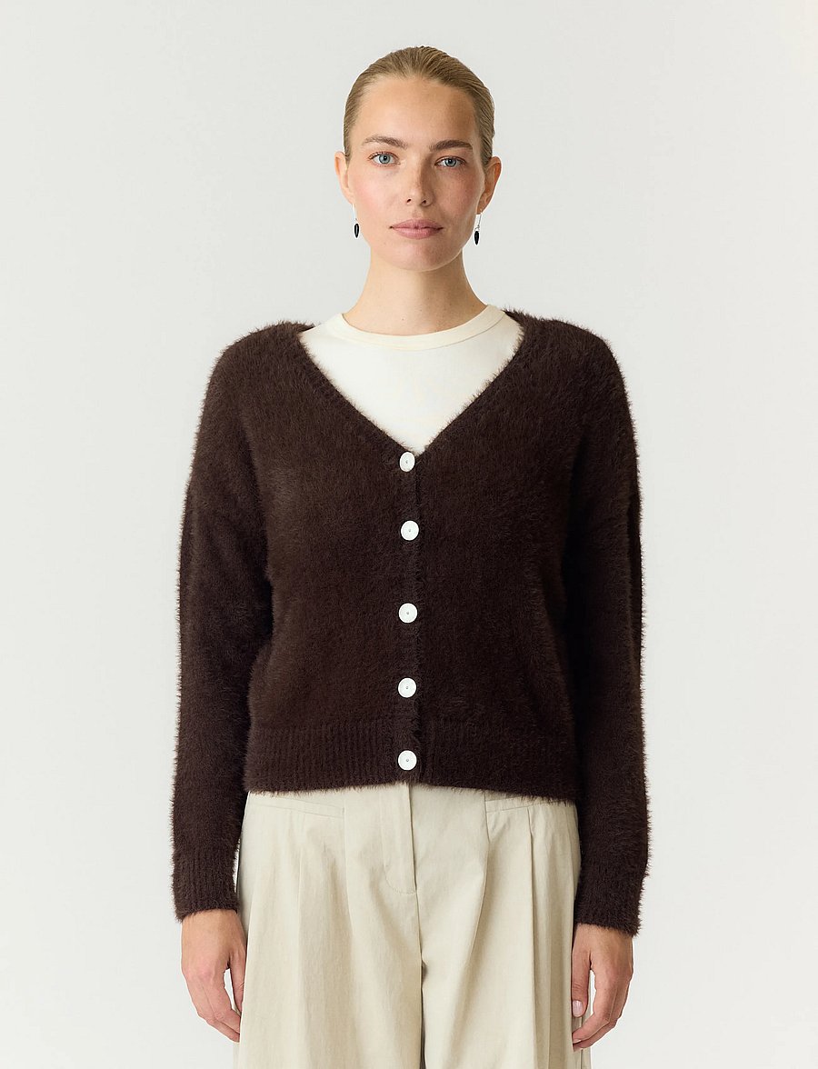 YAS - YASMALLI LS KNIT CARDIGAN - EX - cardigans - coffee bean - 0