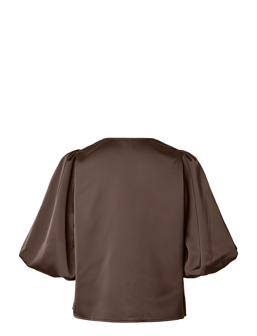 YAS - YASPELLA 2/4 V-NECK TOP S. NOOS - kurzärmelige blusen - chocolate brown - 1