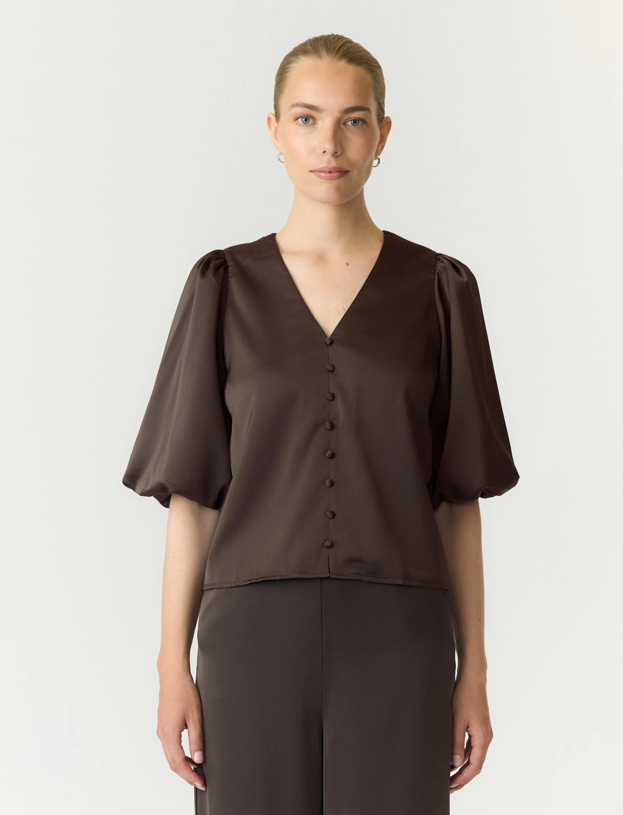 YAS YASPELLA 2/4 V-NECK TOP S. NOOS - Blusen - CHOCOLATE BROWN / brown