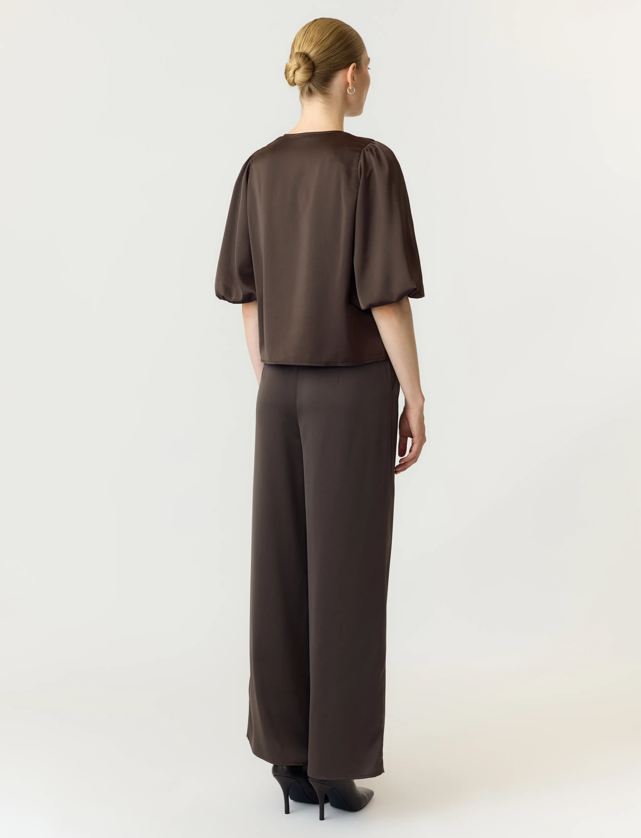 YAS - YASPELLA 2/4 V-NECK TOP S. NOOS - kurzärmelige blusen - chocolate brown - 3