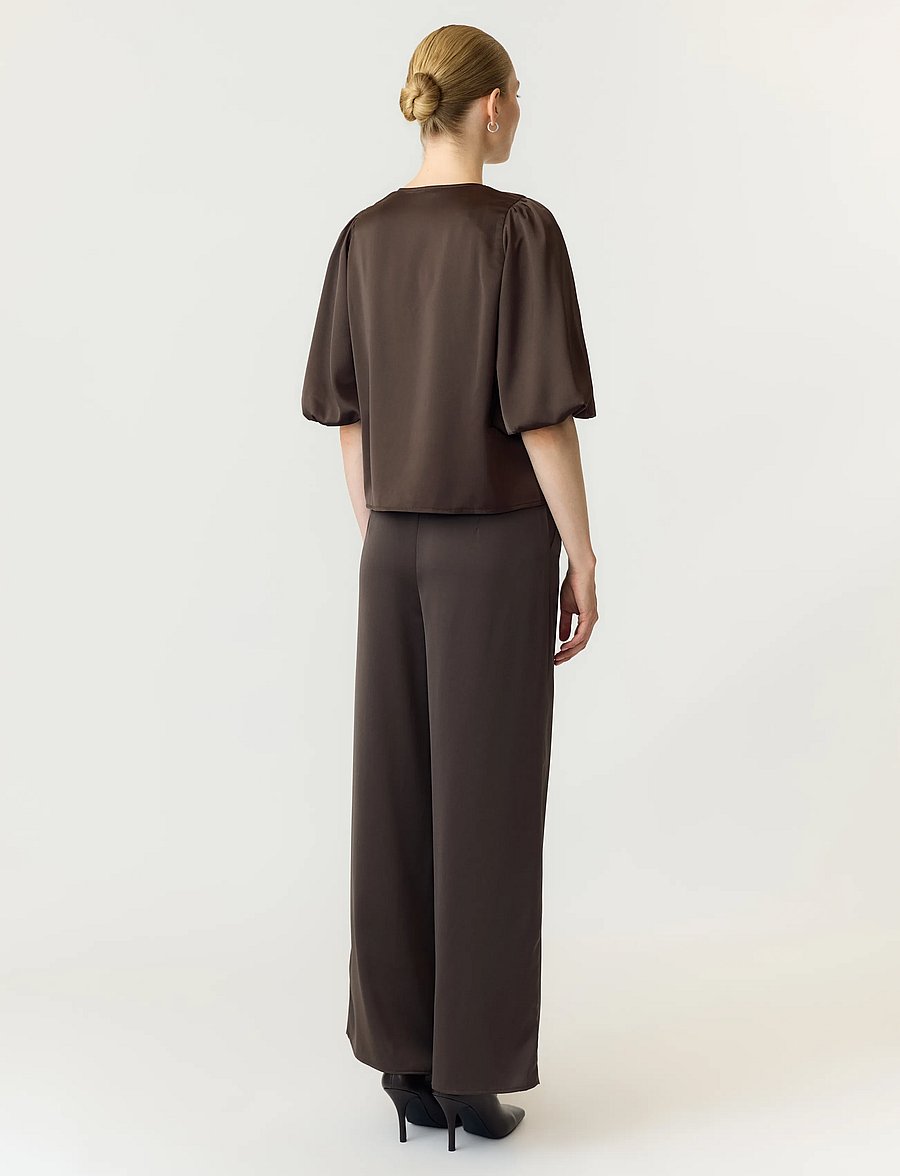 YAS - YASPELLA 2/4 V-NECK TOP S. NOOS - kurzärmelige blusen - chocolate brown - 3