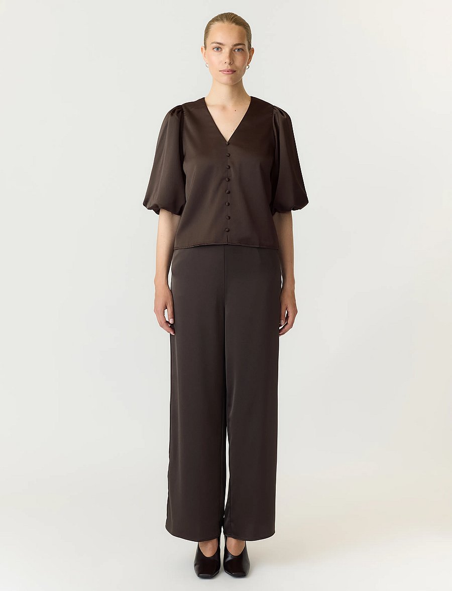 YAS - YASPELLA 2/4 V-NECK TOP S. NOOS - kurzärmelige blusen - chocolate brown - 4