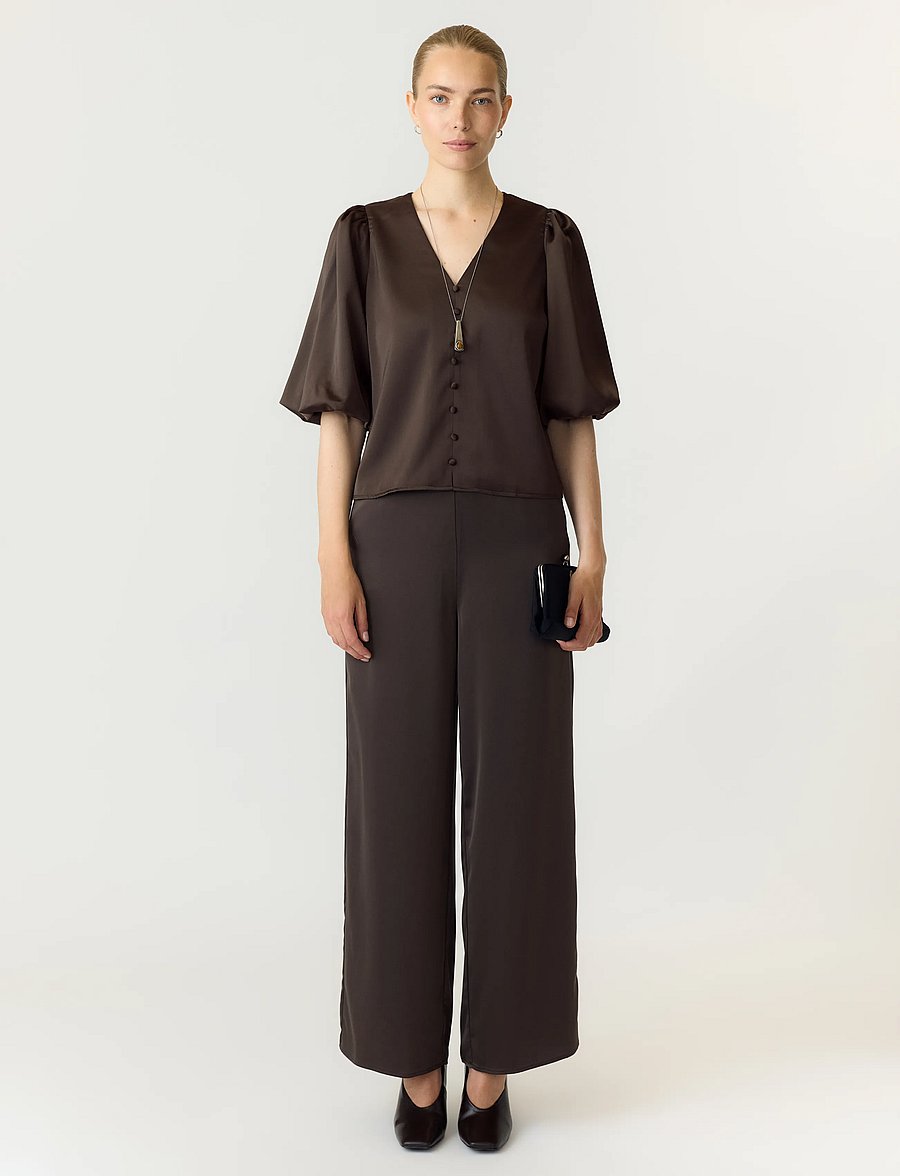 YAS - YASPELLA 2/4 V-NECK TOP S. NOOS - kurzärmelige blusen - chocolate brown - 5